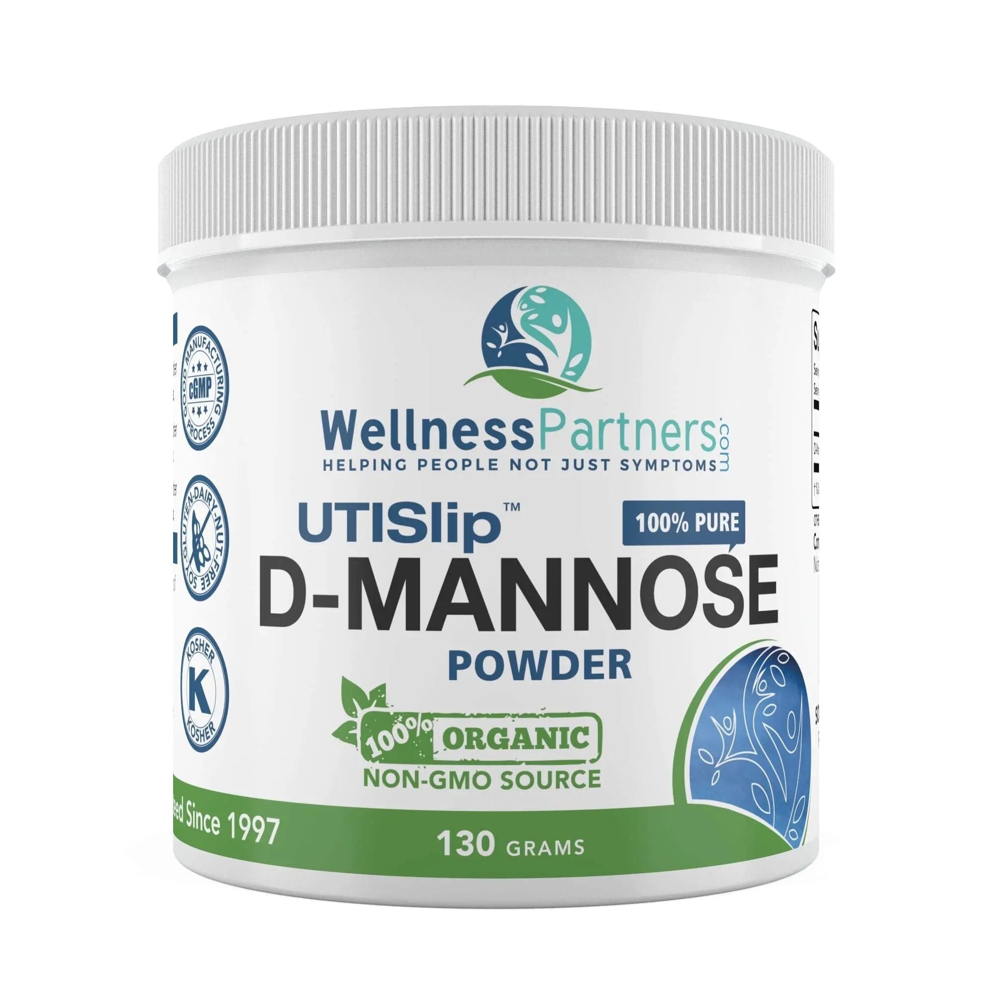 Now New UTI-Slip D Mannose Non GMO Organic Source Powder 130g jar. WellnessPartnersAu supplements