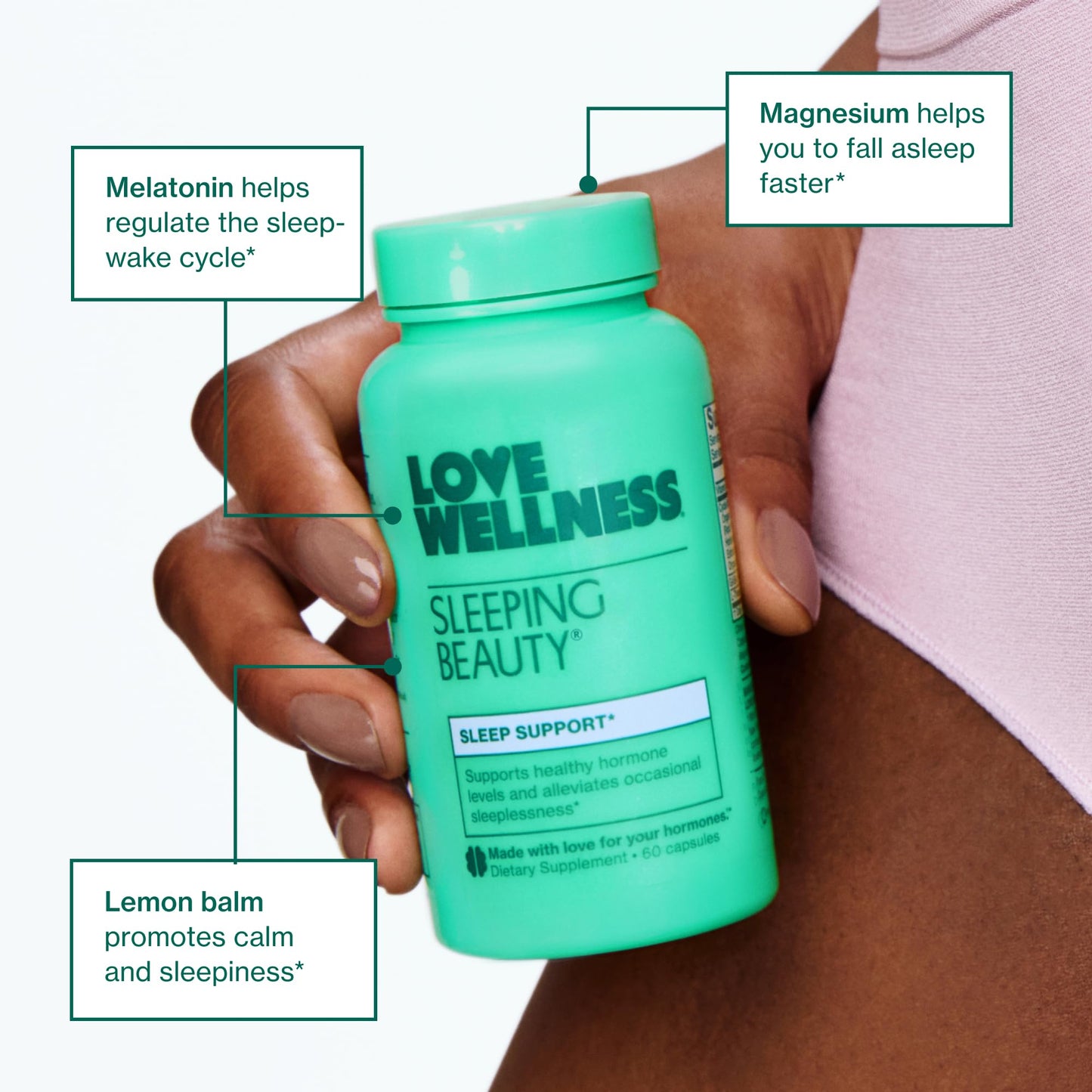 Love Wellness Sleeping Beauty | Sleep Support with Melatonin, Magnesium & L-Theanine | Promotes Restful Sleep, Relaxation & Calmness | Organic Valerian Root Powder & Lemon Balm | 60 Count Love WellnessUS supplements
