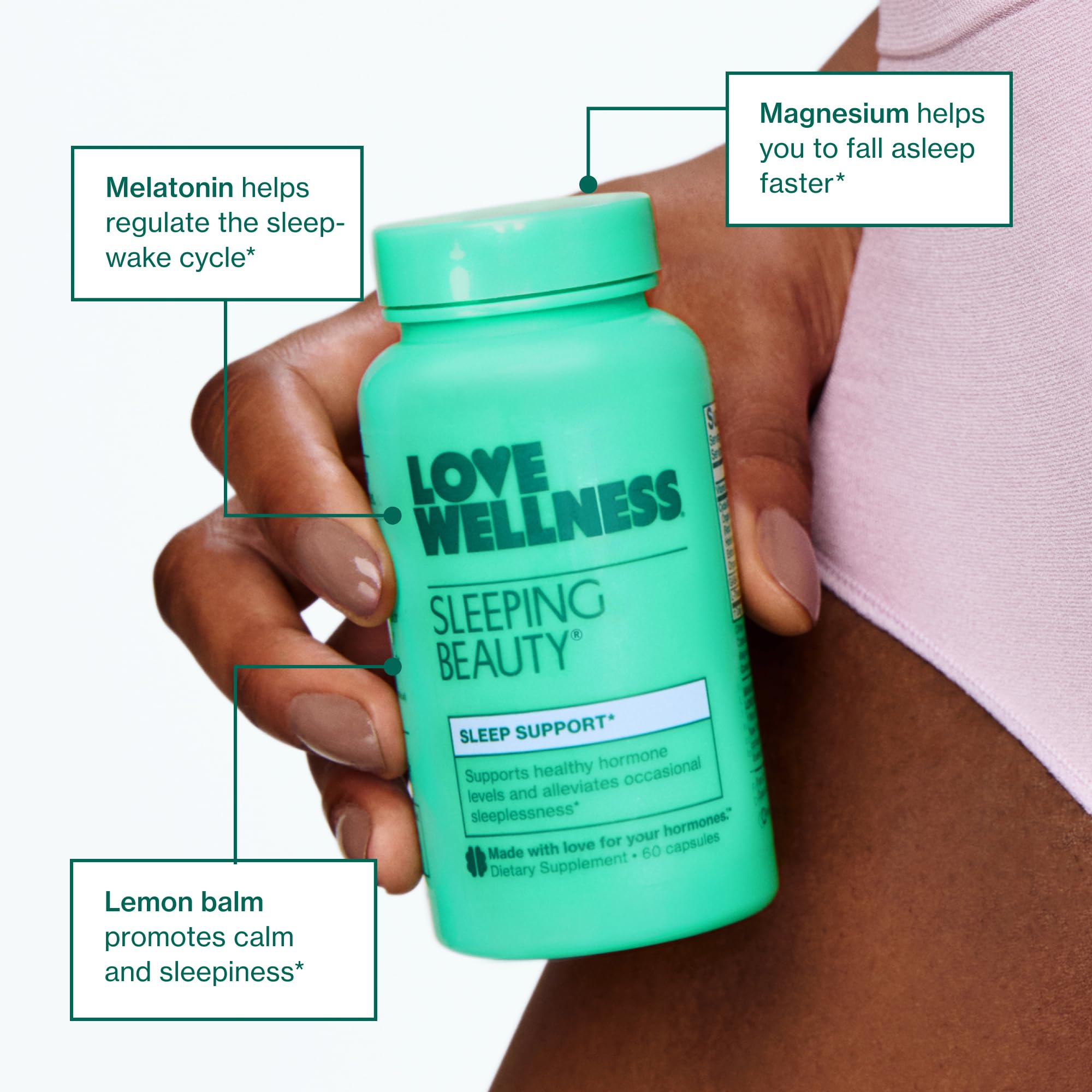 Love Wellness Sleeping Beauty | Sleep Support with Melatonin, Magnesium & L-Theanine | Promotes Restful Sleep, Relaxation & Calmness | Organic Valerian Root Powder & Lemon Balm | 60 Count Love WellnessUS supplements