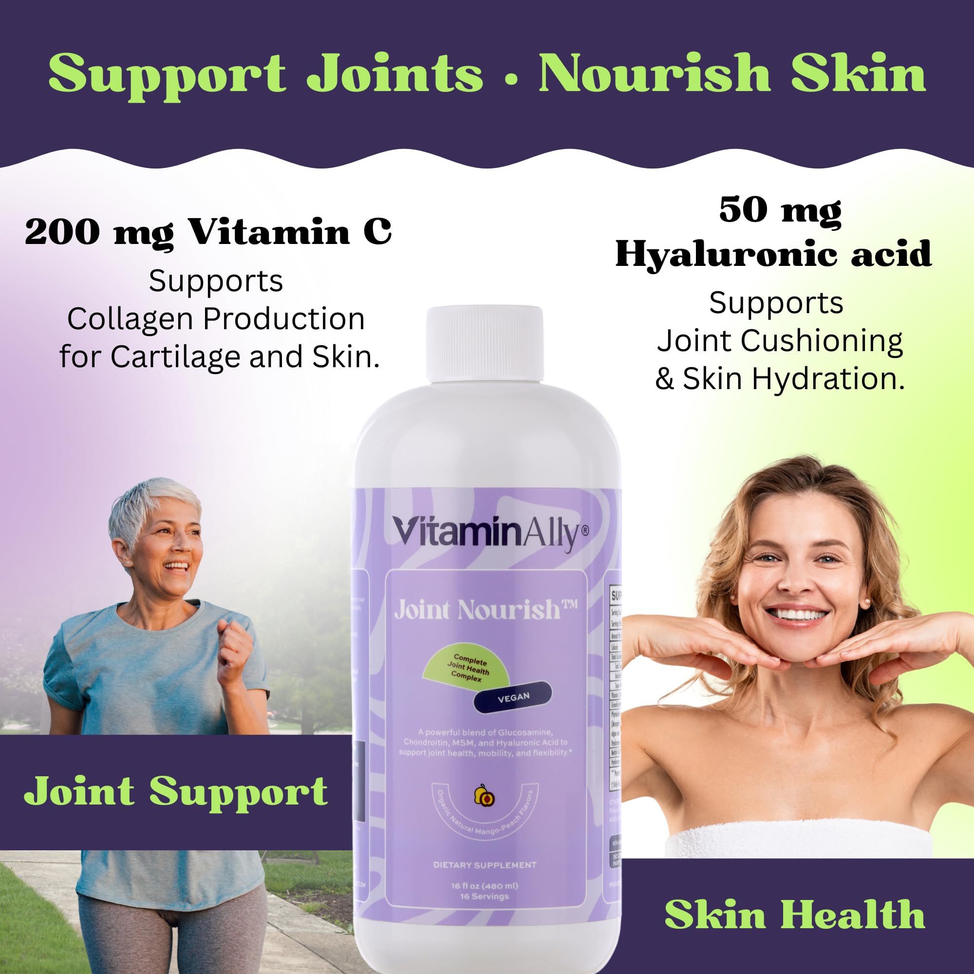 Joint Nourish – 100% Vegan Liquid Joint Supplement | Vegan Glucosamine, Chondroitin, MSM, Hyaluronic Acid & Vitamin C | Mango-Peach | Supports Joint Mobility, Cartilage & Skin | Sugar-Free,16 Servings VitaminallyAu supplements