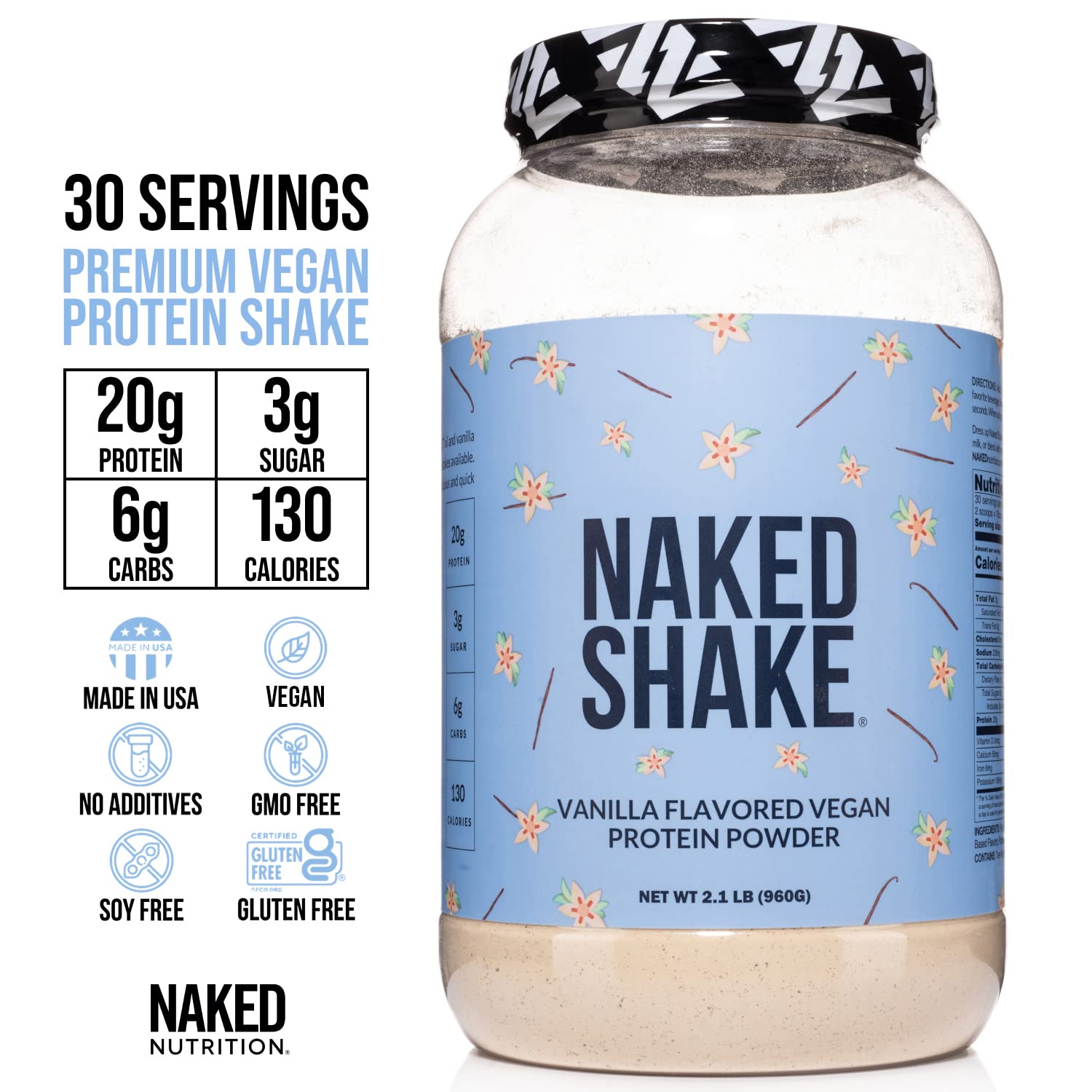 NAKED nutrition Naked Shake - Vanilla Protein Powder - Plant Based Protein Shake NAKEDUS supplements