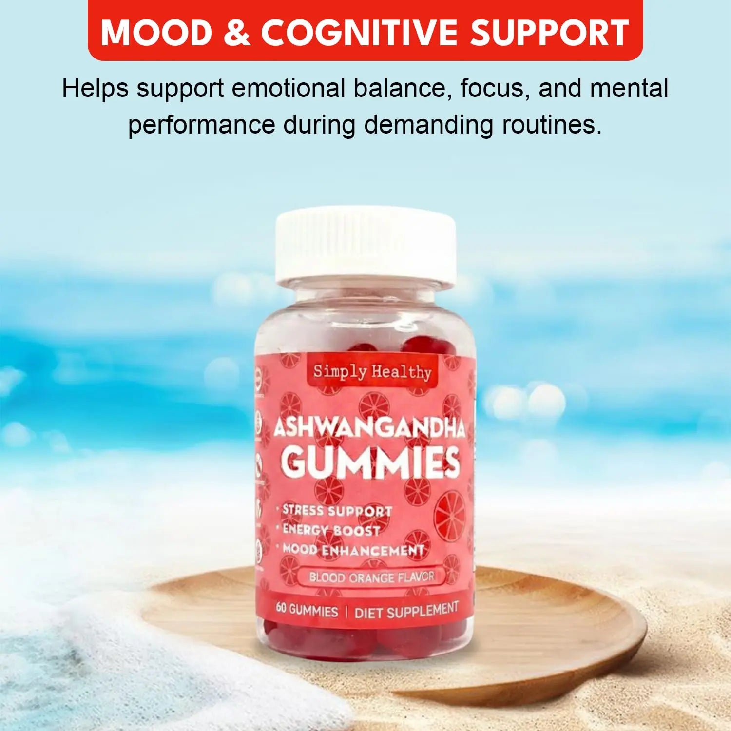 Simply Healthy Premium Ashwagandha Gummies, Stress Support with Blood Orange Flavor, Vegan, Easy to Chew, Daily Aid, Energy Booster, Mood Enhancer, for Both Men and Women, 60 Gummies Simply Healthynz supplements