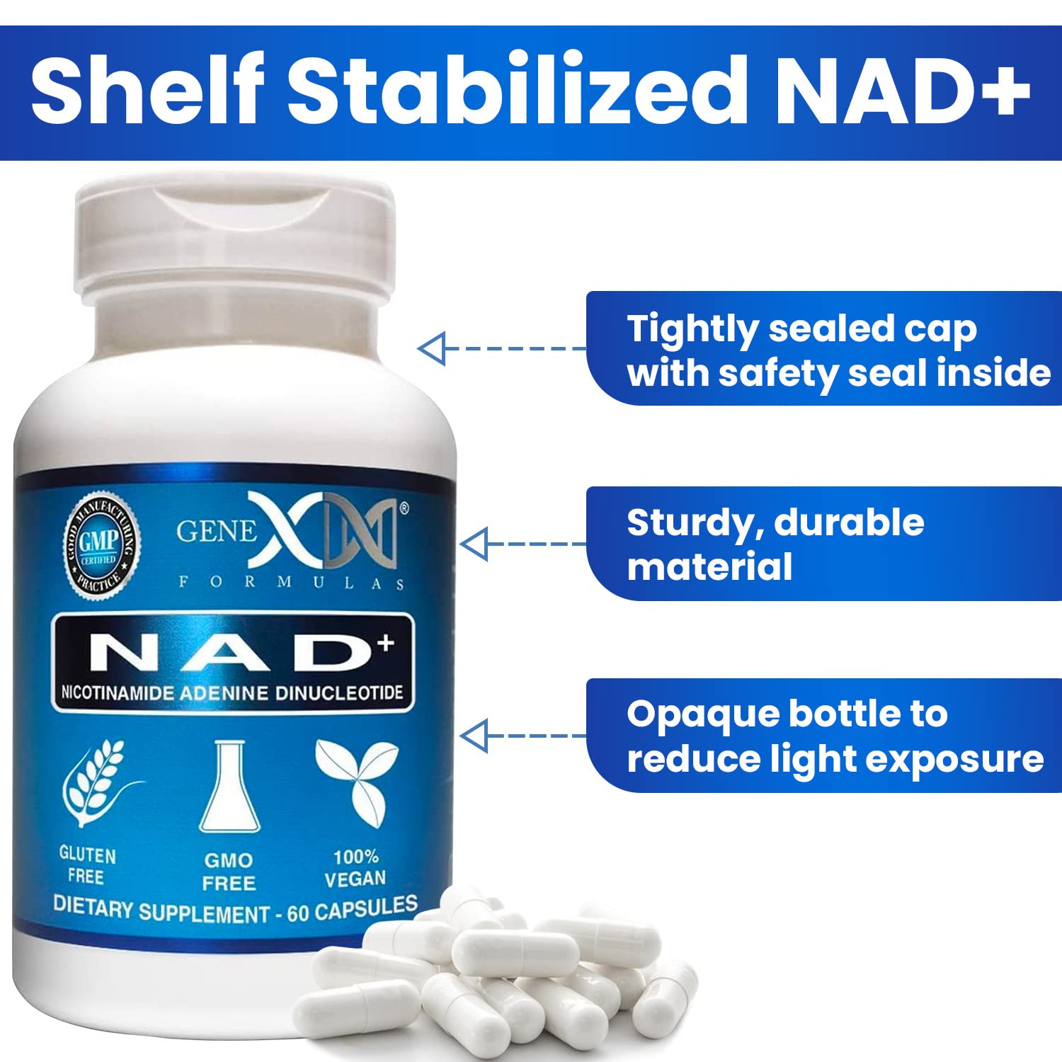 Genex Formulas NAD+ 250mg Serving 60 Capsules Nicotinamide Adenine Dinucleotide (Actual NAD+ Not a Precursor) (1) Genex FormulasAu supplements