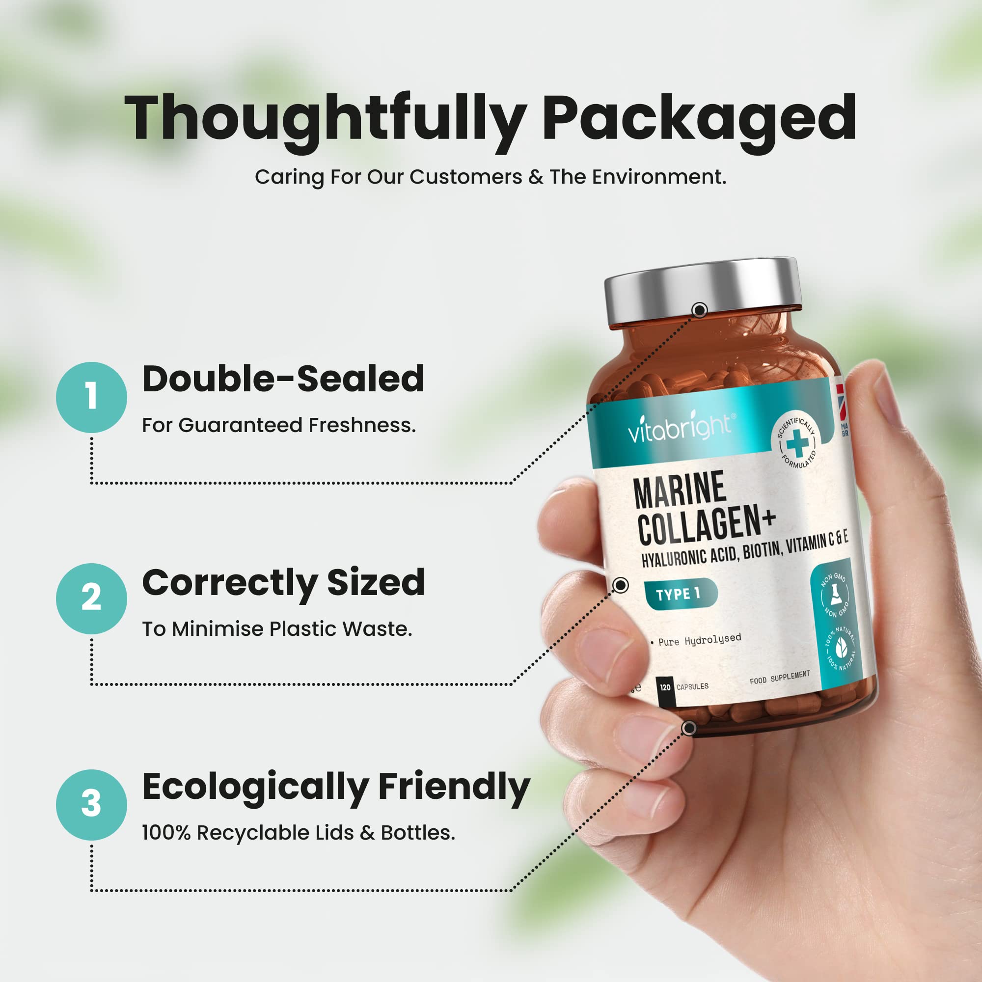 Marine Collagen Capsules 1000mg - 120 Capsules - 9 Powerful Skin Supporting Nutrients VitaBrightAu supplements
