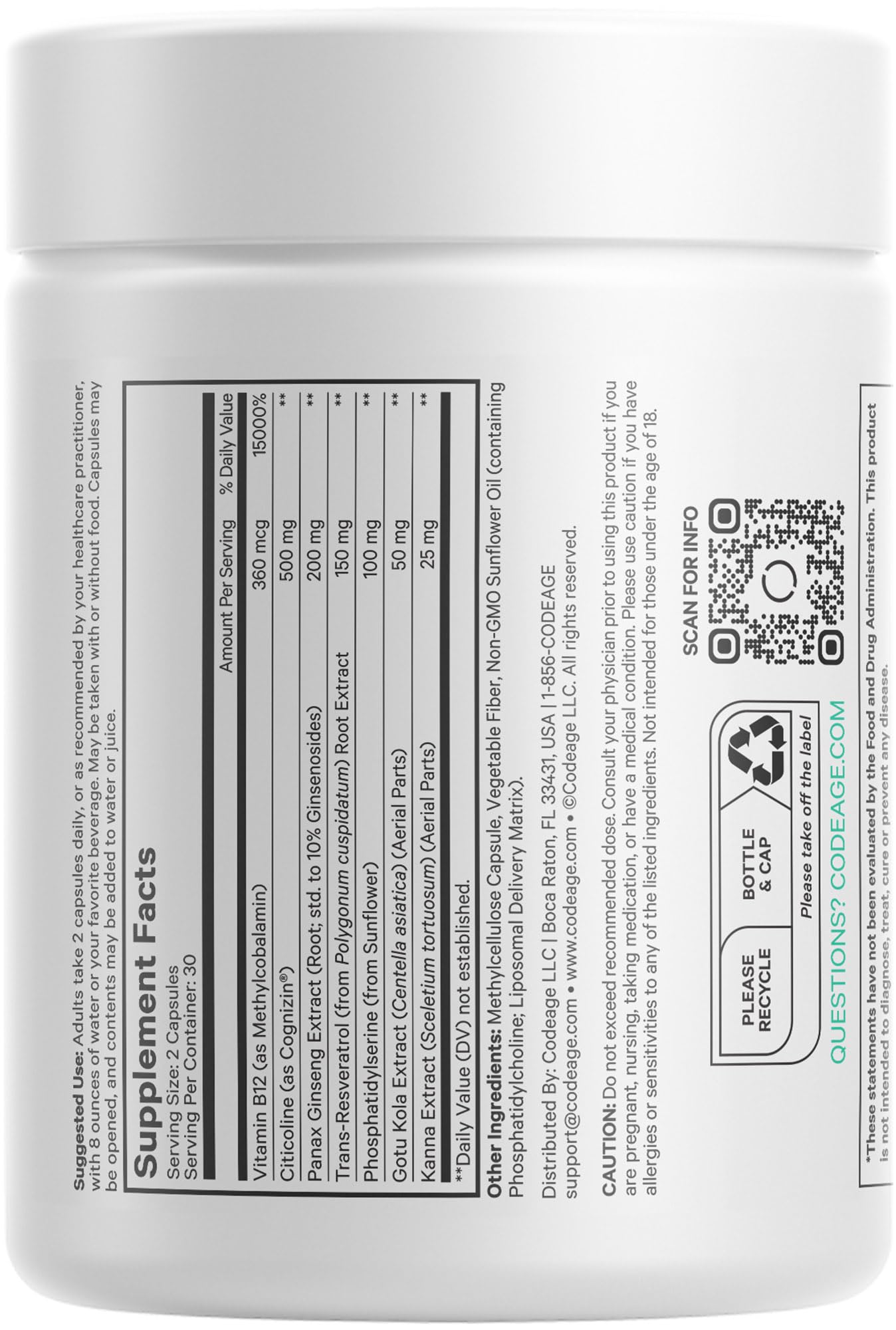 Codeage Brain Focus Vitamins+ Nootropic Supplement with Citicoline as Cognizin, Panax Ginseng, Resveratrol, Gotu Kola, Vitamin B12 Methylcobalamin - Liposomal Delivery - Non-GMO - 60 Capsules CodeageAu supplements