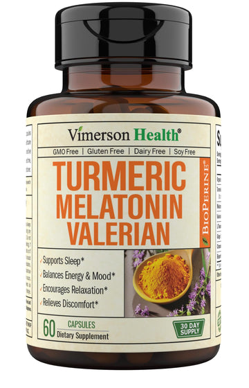 Turmeric, Melatonin & Valerian Root Sleep Aid Supplement. Natural Sleep Aid for Adults Vimerson HealthUS supplements