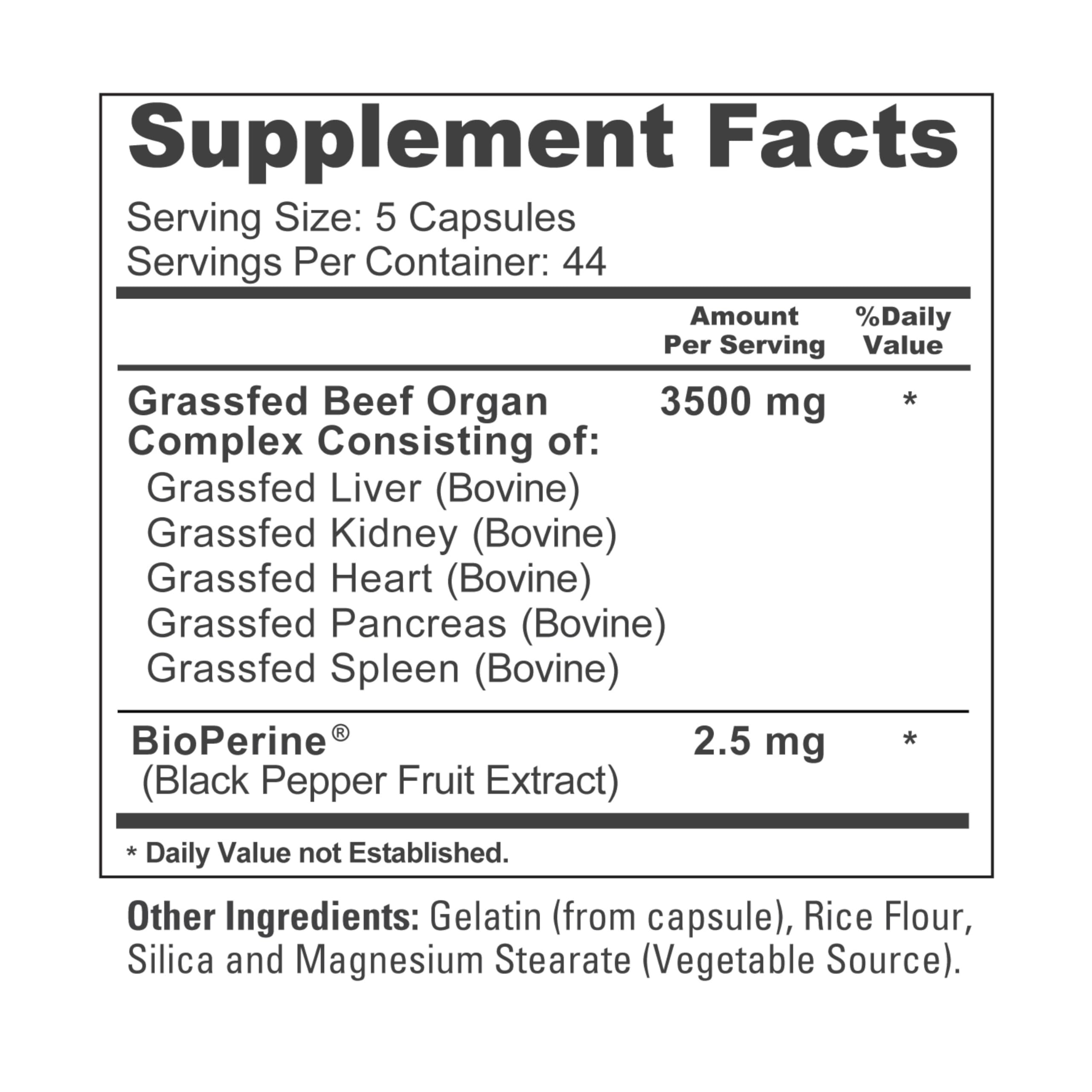 NusaPure Grass Fed Beef Organ Complex | 220 Capsules | Pasture Raised | with Desiccated Liver, Kidney, Pancreas, Heart, Spleen | Soyfree Non-GMO, Bioperine NusaPureAu supplements