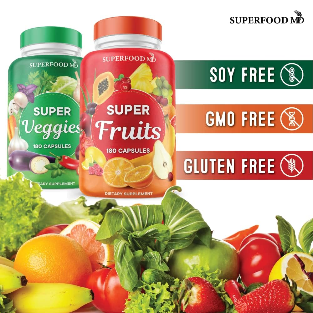 Superfood Fruit and Veggie Supplement - 360 Whole Super Fruit and Vegetable Supplements & Vitamin with Beta-Carotene, Soy Free- 180 Count (Pack of 2) Superfood MDAu supplements