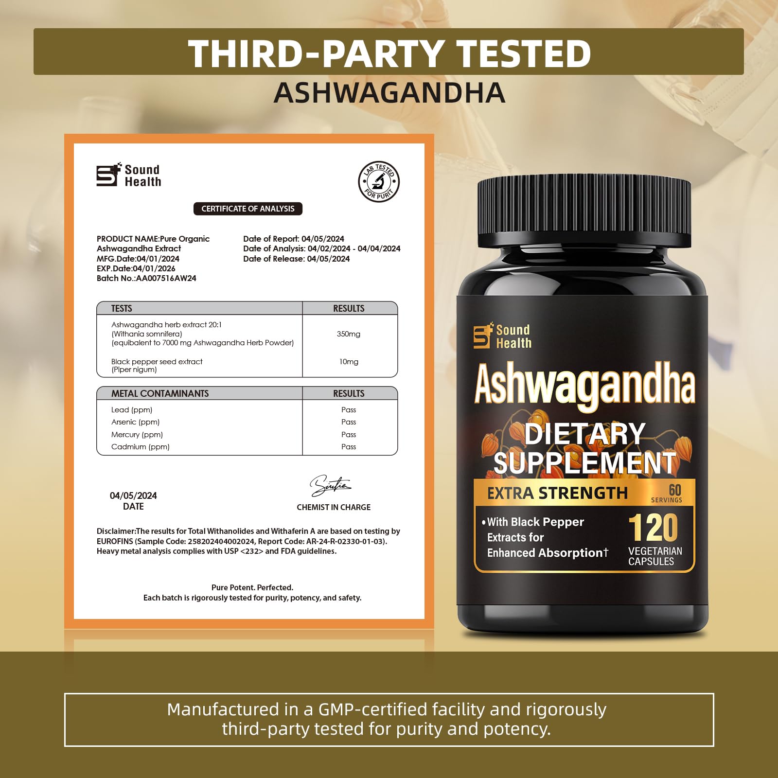 7000mg Ashwagandha Supplements Powder (20:1 Root Extract), 120 Organic Ashwagandha Capsules for Women & Men, Black Pepper & BioPerine for Absorption, Non GMO, Third-Party Tested, Gluten Free SoundHealthAu supplements