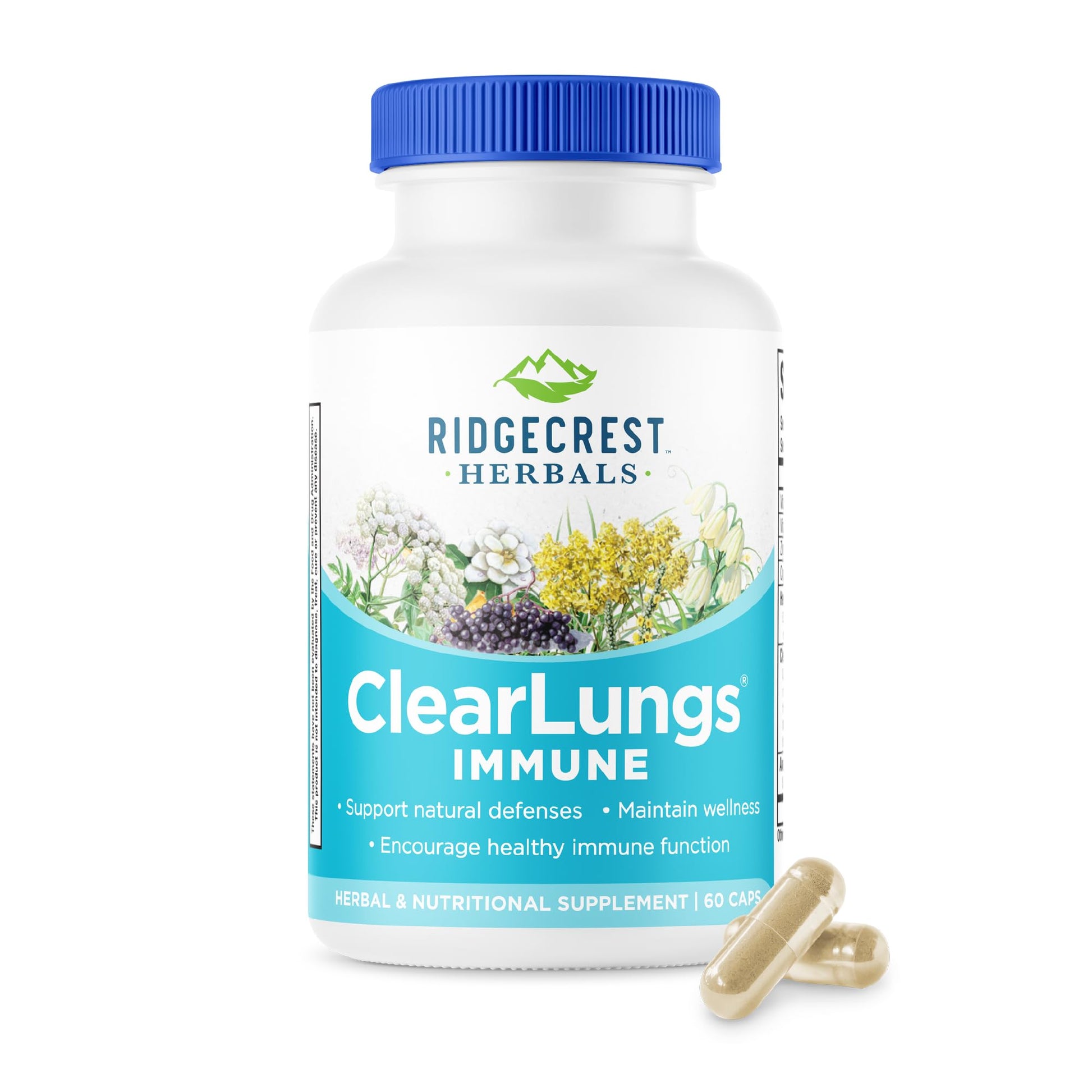RidgeCrest Herbals ClearLungs Immune, Lung Support Supplement with Elderberry, Zinc, Vitamin C, Vitamin A, Olive Leaf, Mullein, Lung Wellness Formula for Respiratory Health (60 Vegan Caps, 30 Serv) RidgeCrest HerbalsAu supplements