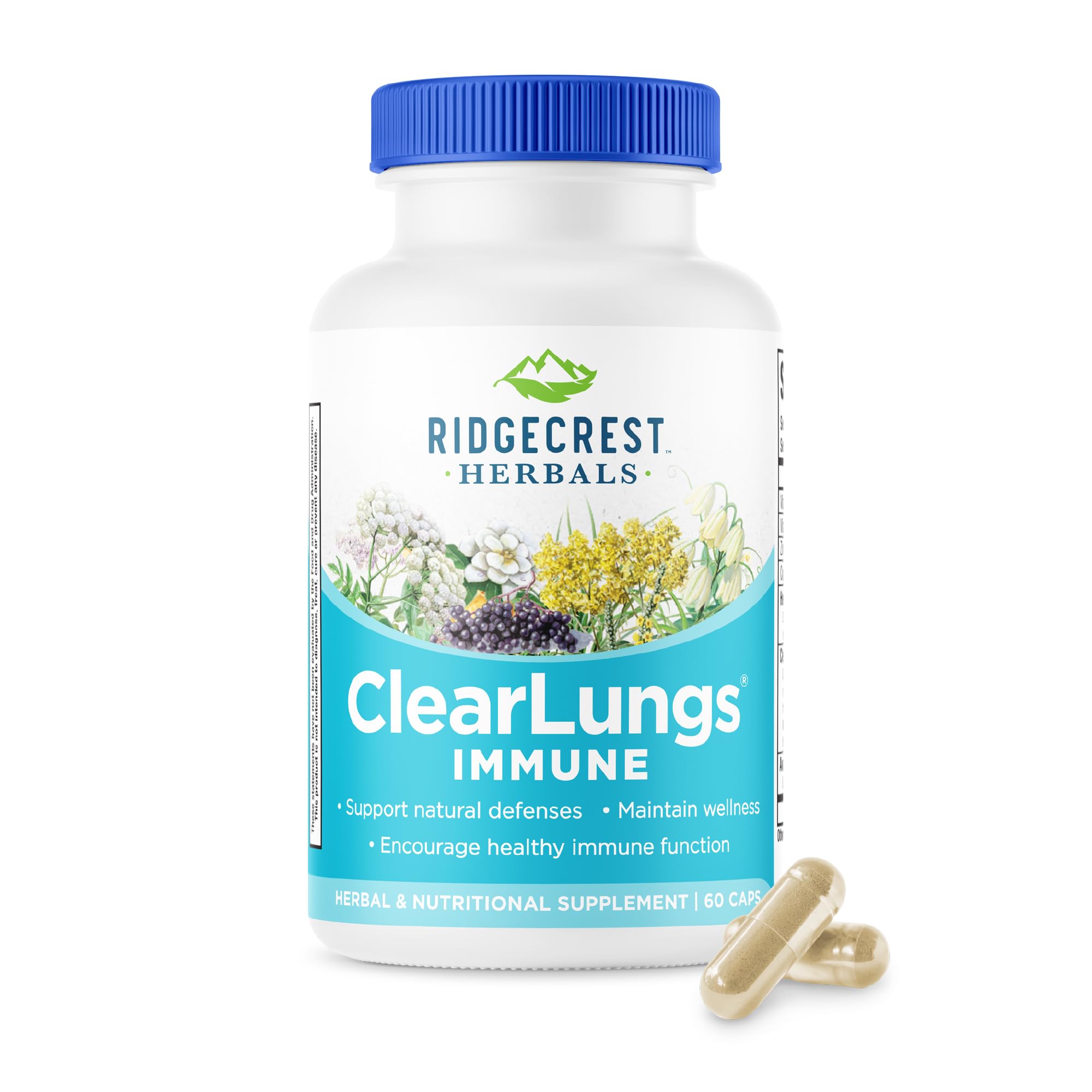 RidgeCrest Herbals ClearLungs Immune, Lung Support Supplement with Elderberry, Zinc, Vitamin C, Vitamin A, Olive Leaf, Mullein, Lung Wellness Formula for Respiratory Health (60 Vegan Caps, 30 Serv) RidgeCrest HerbalsAu supplements