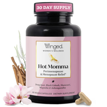Winged Wellness Hot Momma Menopause Supplements for Women - Hormone-Free Menopause Relief Support for Hot Flashes & Night Sweats with Chaste Tree Berry, Multivitamins & Shatavari - 60 Vegan Capsules Winged WellnessAu supplements