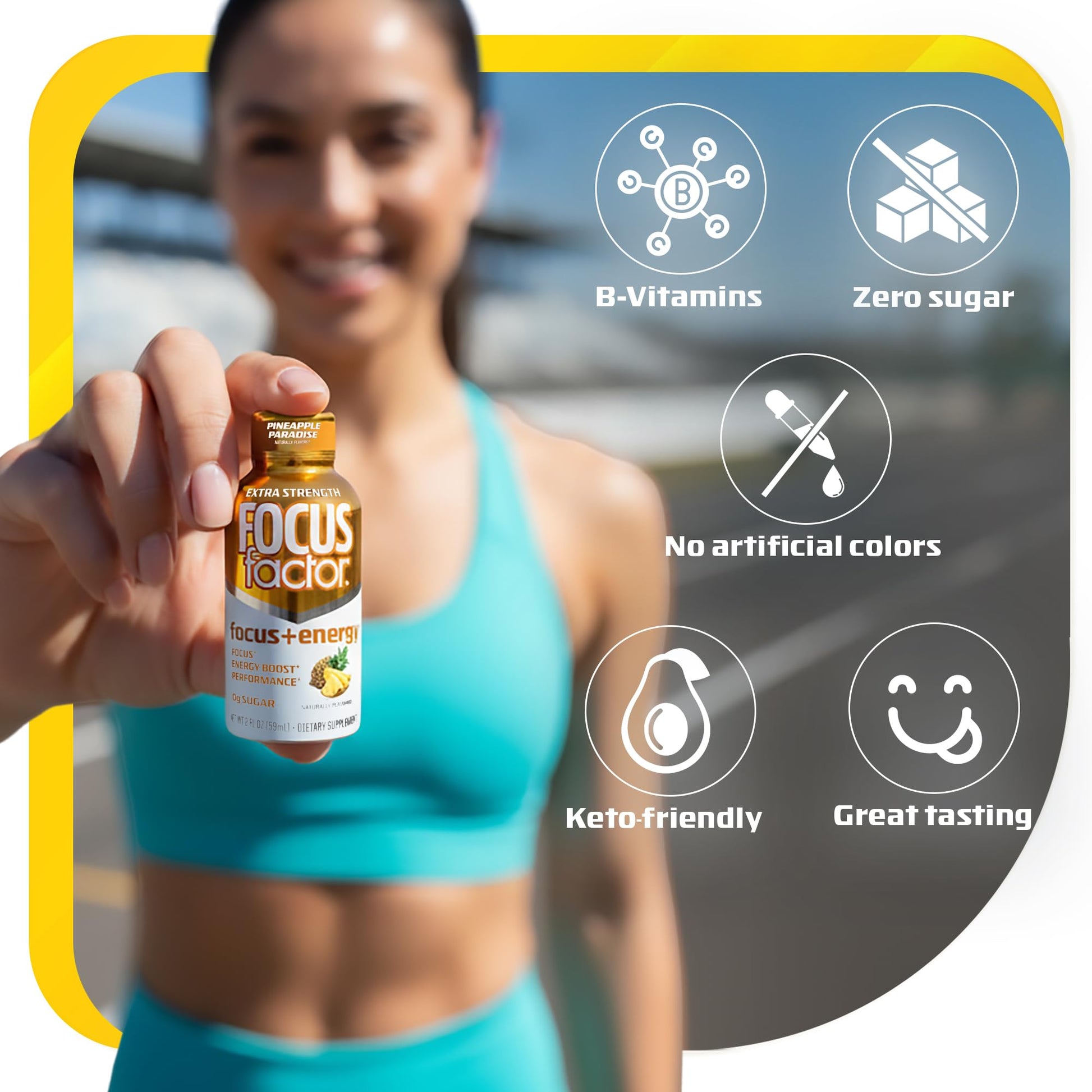 Focus Factor Extra Strength Focus + Energy Shots - 12 x 2oz Bottles (Pineapple Paradise Flavor) - Powered by Nootropics with Caffeine, L-Theanine, Ginkgo, Bacopa, L-Tyrosine, Alpha GPC Focus FactorAu supplements
