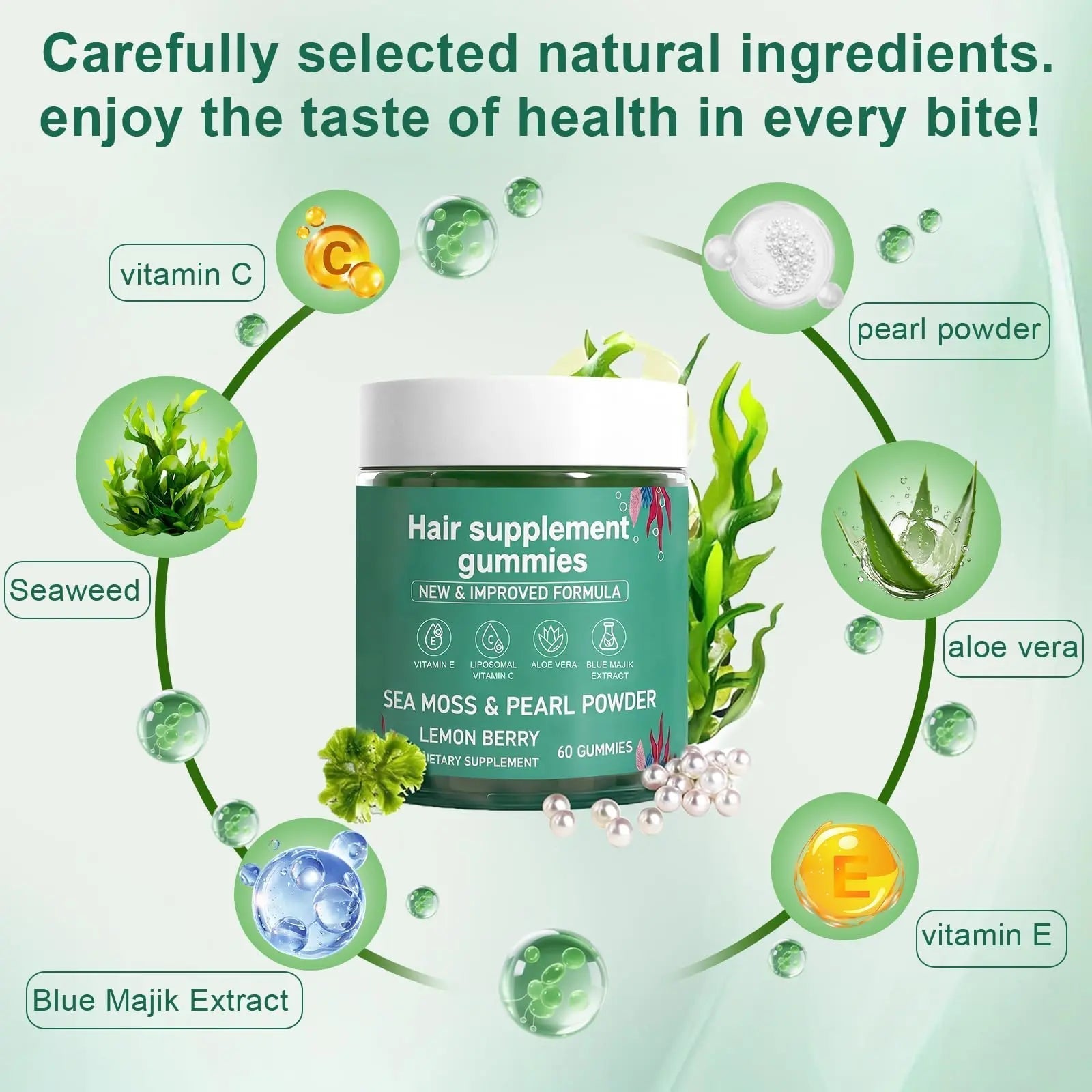 YATIME Hair Loss Gummies,Sea Moss Gummies with Vitamin C, Vitamin E, Aloe Vera, Pearl Powder Support Faster Hair Growth YATIMEAu supplements