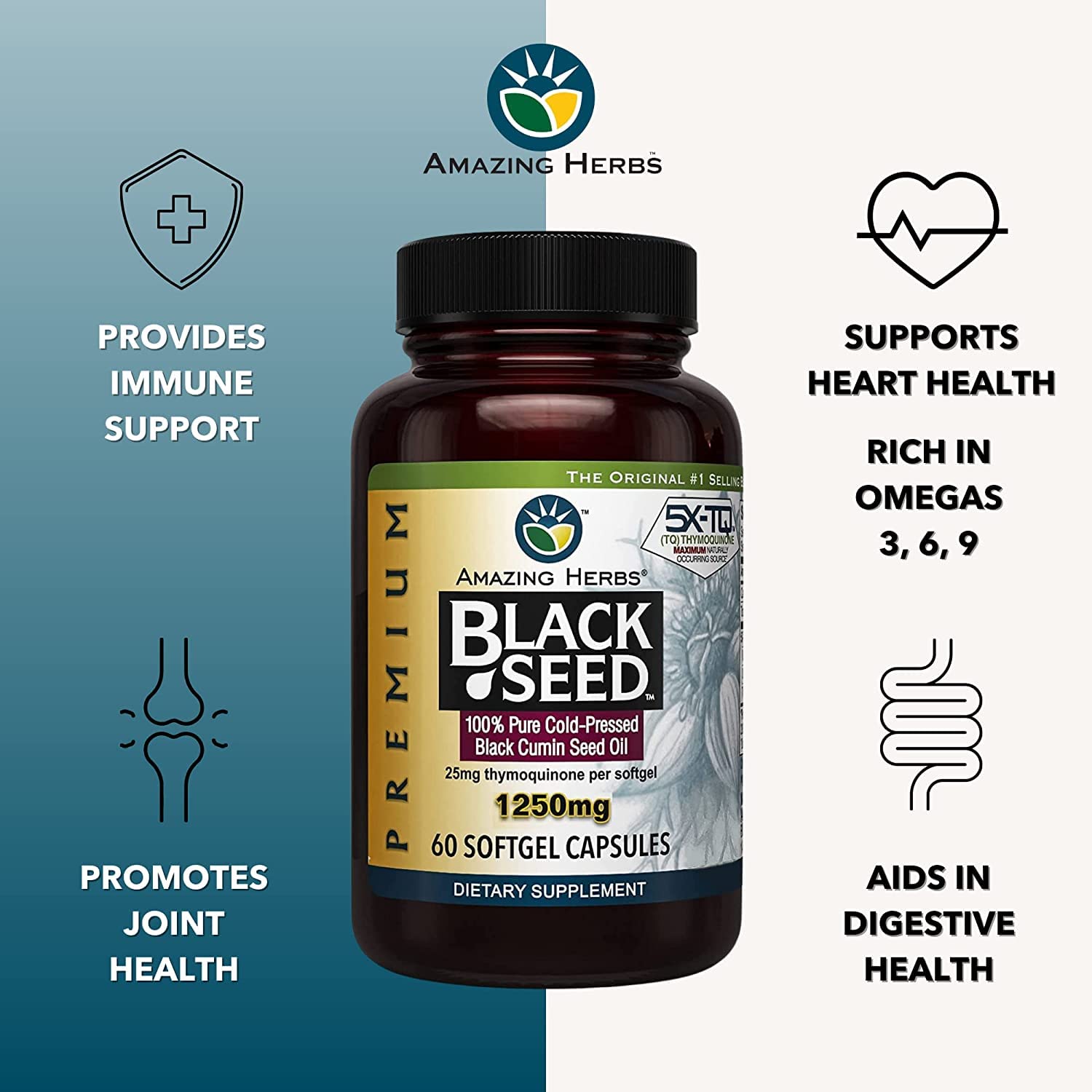 Amazing Herbs Premium Black Seed Oil Capsules - High Potency, Cold Pressed Nigella Amazing HerbsAu supplements