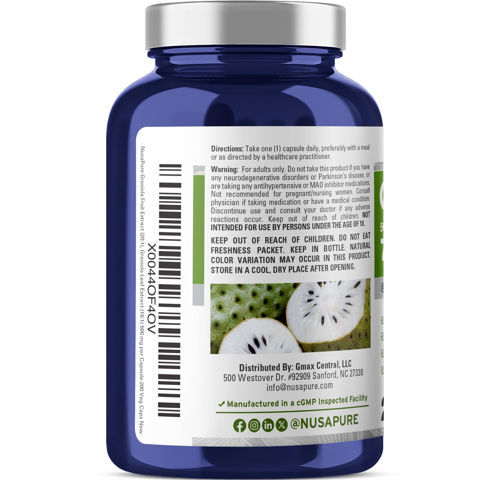 NusaPure Graviola 20:1 & 10:1 Extract - Suitable for Vegetarian/Vegan, Non- GMO - 7500 mg - 200 Capsules NusaPureAu supplements