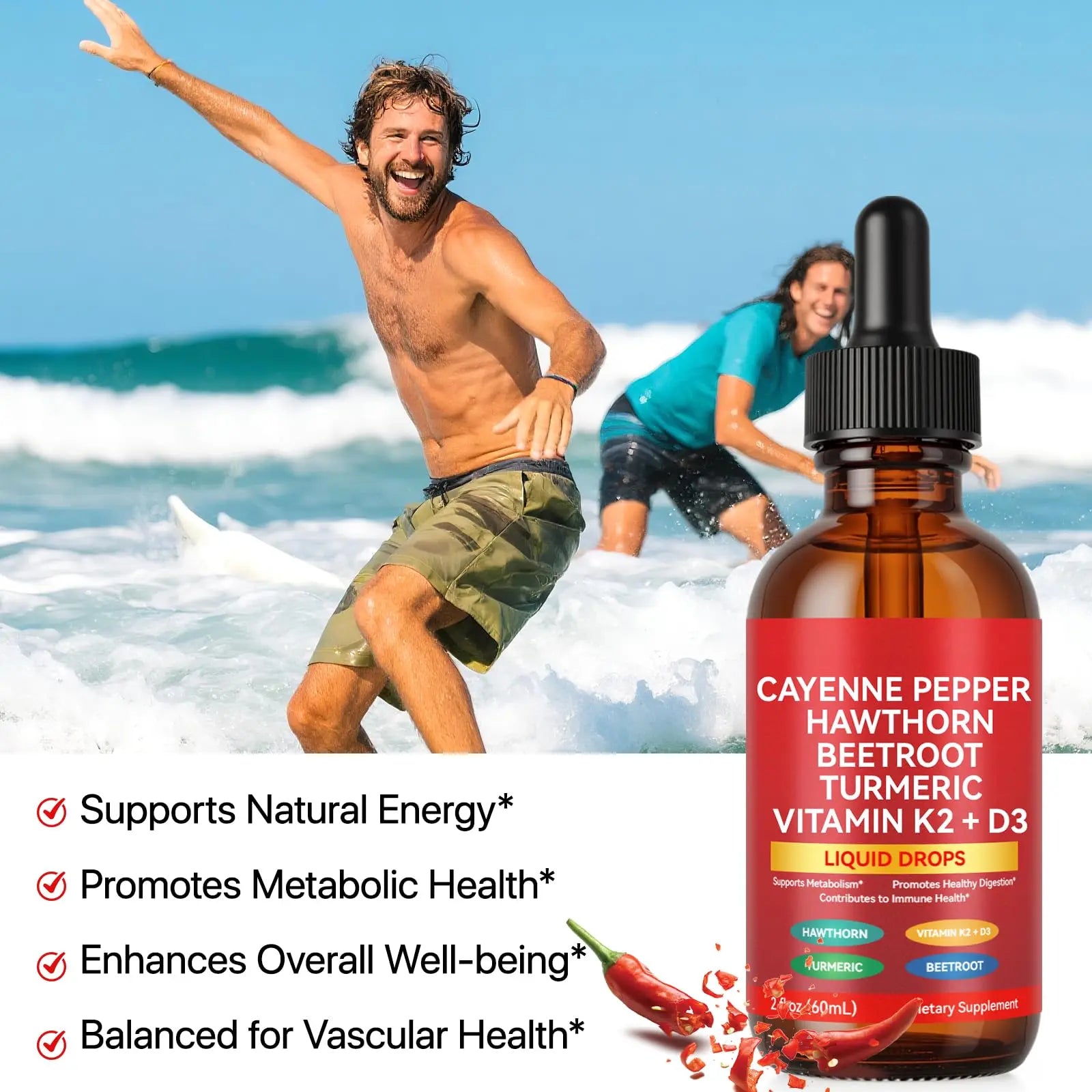 Cayenne Pepper Drops, Cayenne Pepper Extract with Herbal Blend - Includes Hawthorn, Beet Root & Turmeric (1Pack) WHLH & WELL-BEINGnz supplements