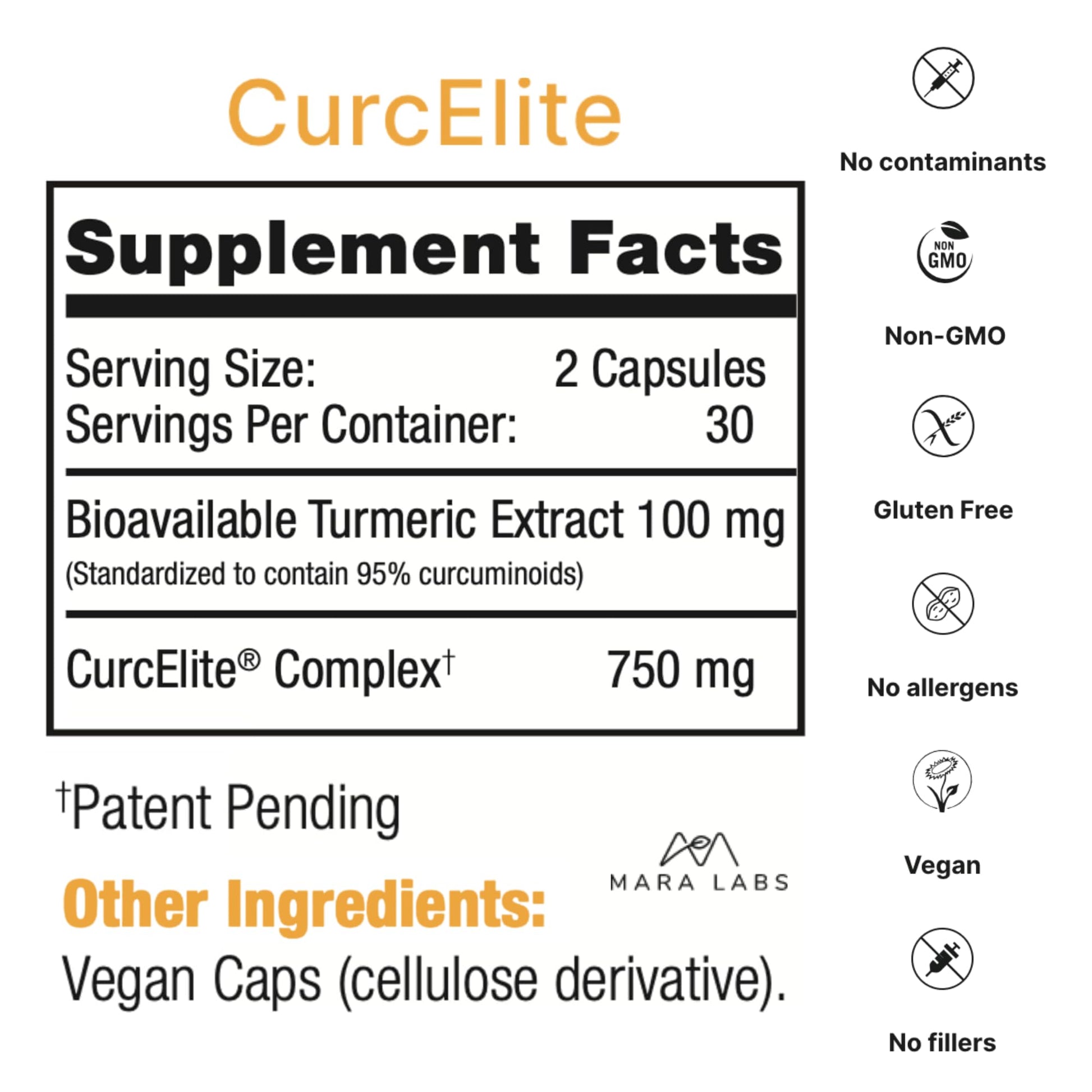 Mara Labs CurcElite Curcumin | Turmeric Extract 95% Curcuminoids | Vegan, No Fillers, and Non-GMO | 60 Vegan Capsules BrocEliteAu supplements