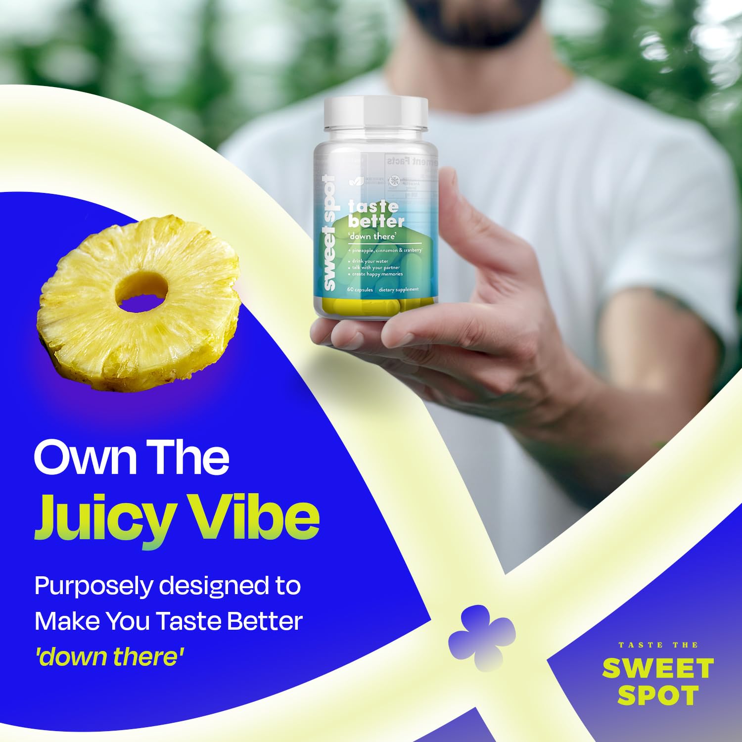Pineapple Probiotics for Men – 625mg Sweet Spot Formula with Pineapple Extract, Cranberry & Cinnamon, Supports pH Balance & Freshens Taste, 60 Capsules, Made in the USA TASTE THE SWEET SPOTAu supplements