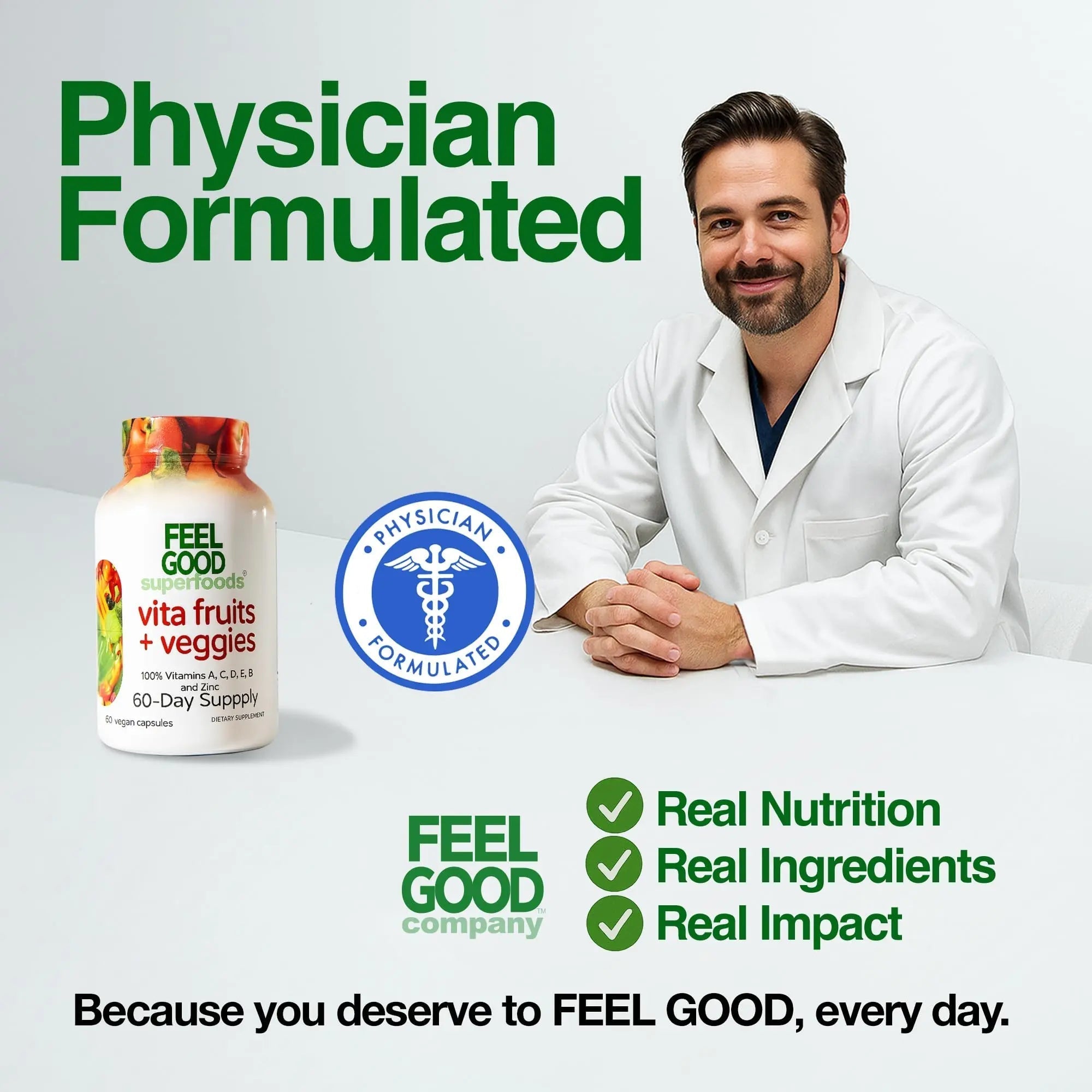 FeelGood Superfoods Vita Fruits and Veggies Capsules - 25 Superfood Ingredients, Fruit and Vegetable Multivitamin, 60 Count FeelGood SuperfoodsAu supplements