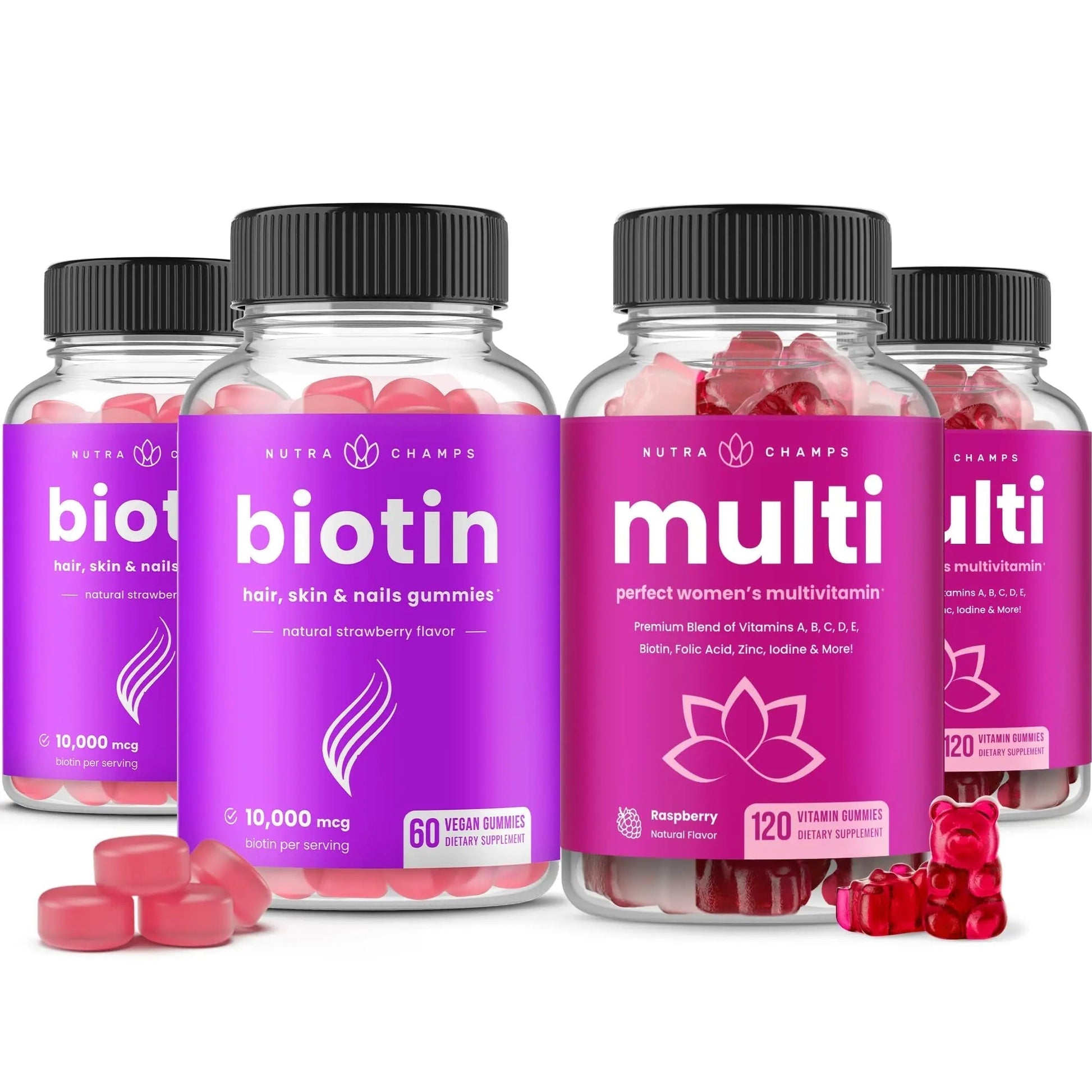 NutraChamps Biotin Gummies (2 Pack) and Womens Multivitamin Gummies (2 Pack) 4 Pack Bundle NutraChampsAu supplements