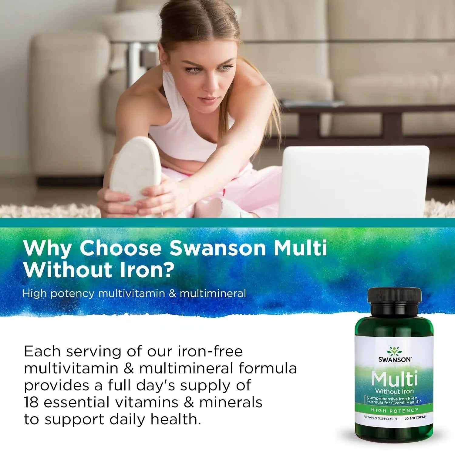 Swanson Multi Without Iron Multivitamin Health Supplement Iron-Free Formula 120 Softgels Sgels (2 Pack) SwansonAu supplements