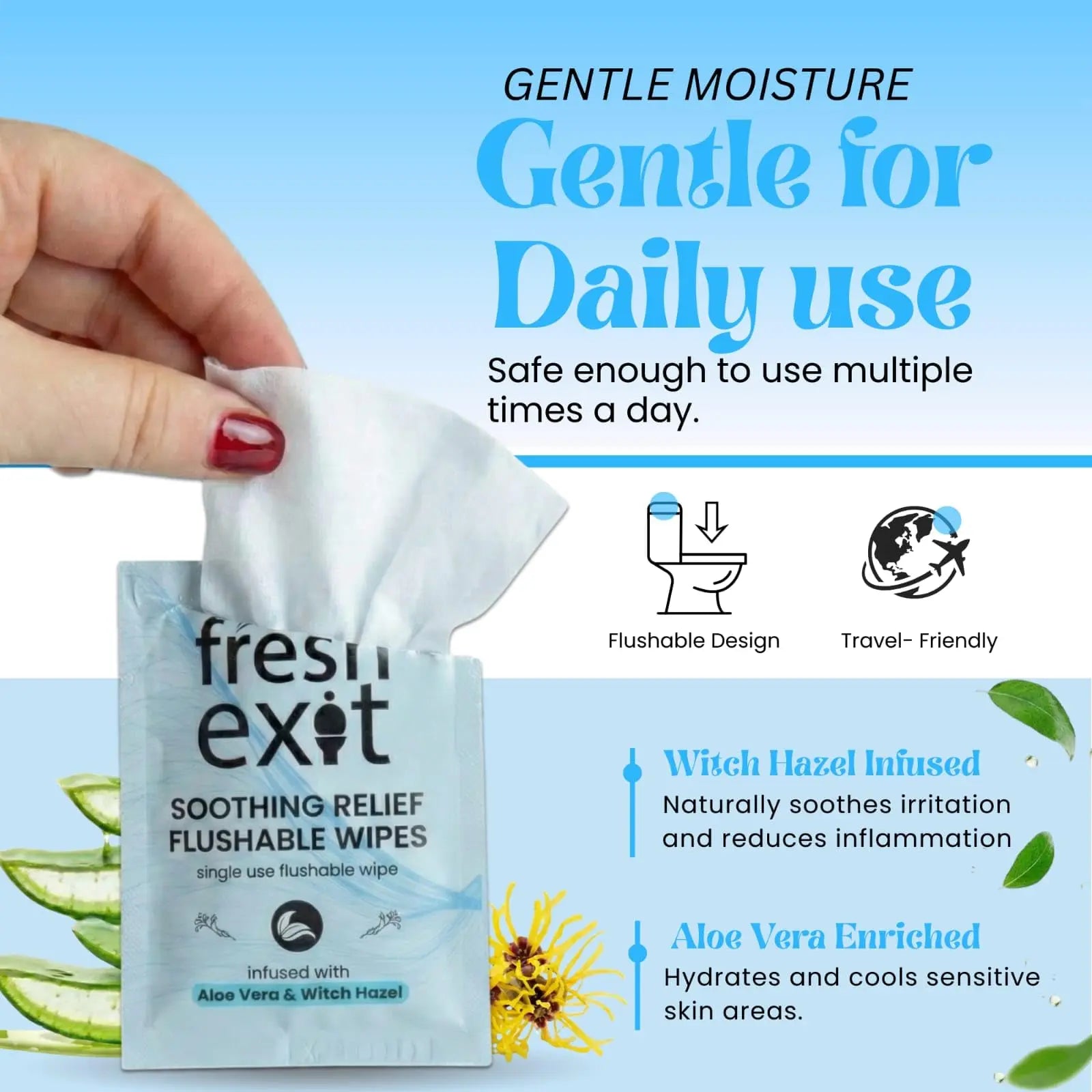 FreshExit Flushable Hemorrhoid Wipes – 36 Count – Individually Wrapped with Witch Hazel & Aloe Vera, Large Discreet Travel Wipes for Adults, Soothing & Gentle on Skin FreshExitAu supplements