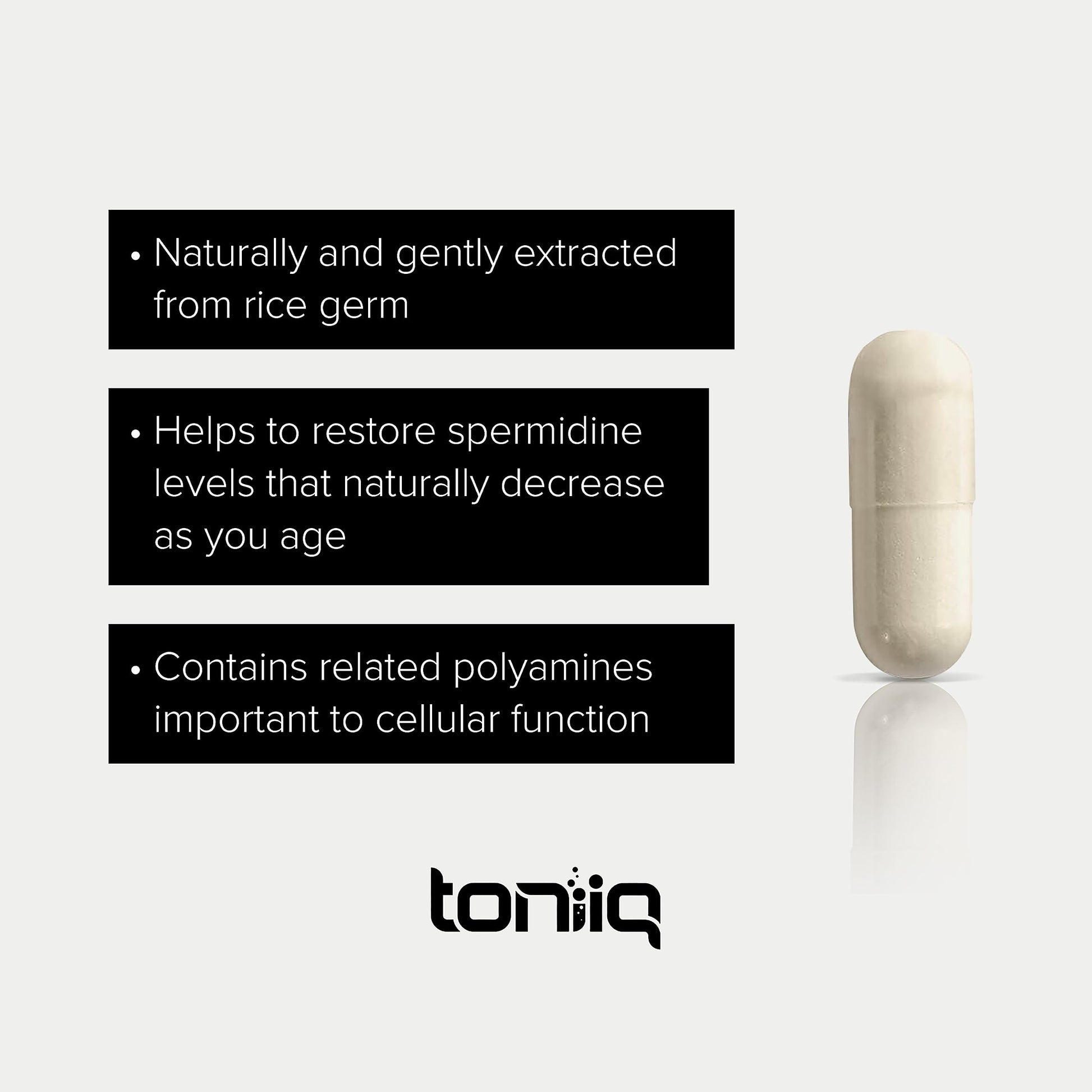 Toniiq Ultra Concentrated 500mg Spermidine Supplements for Men and Women - Non-Synthetic Spermidine Standardized to No Less Than 1% - 5mg per Serving Rice Germ Extract ToniiqAu supplements