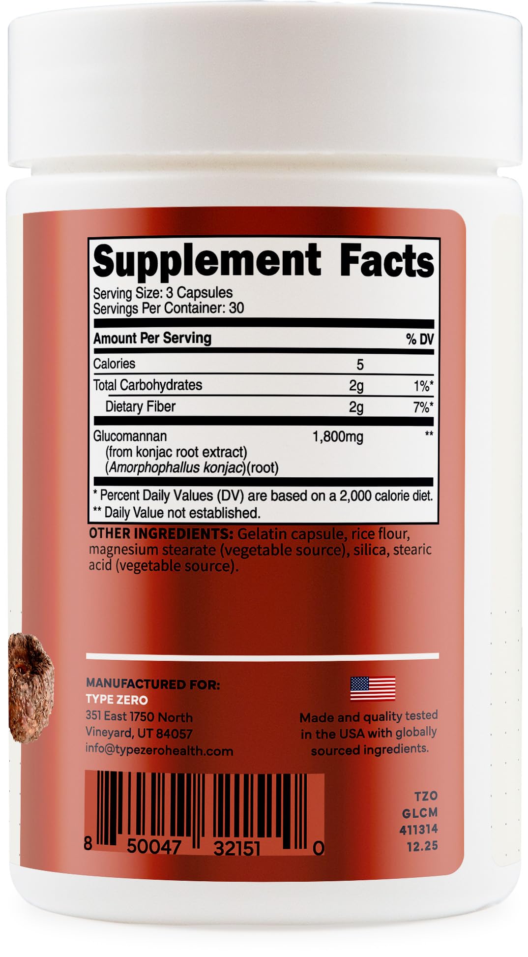 Type Zero Clean Glucomannan Konjac Root Extract (90 Capsules)(1,800 MG Per Serving) - 30 Servings, Non-GMO, Gluten Free Type ZeroUS supplements
