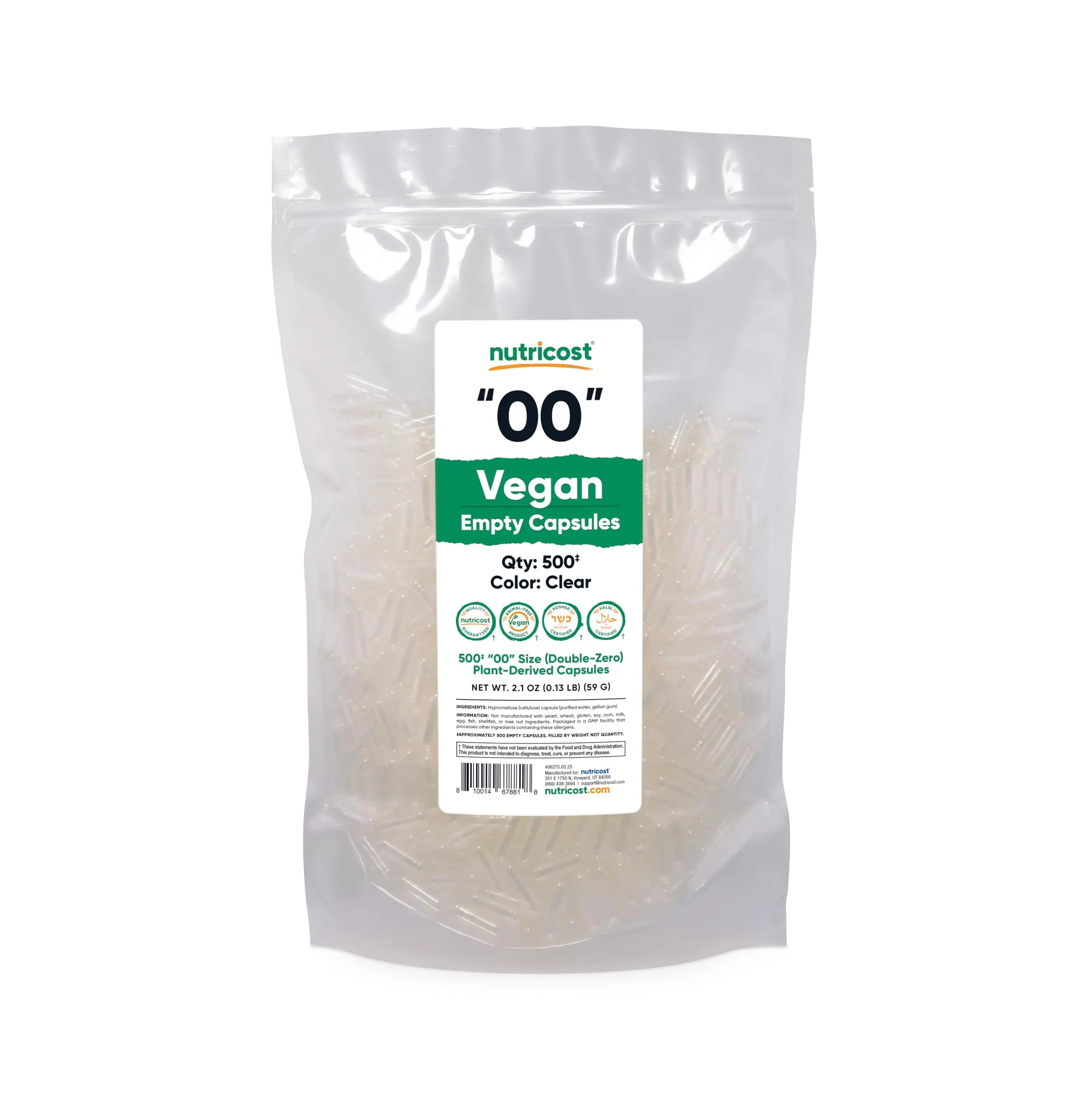 Nutricost Empty Capsules Size 00 Vegan - 500 Clear Empty Plant-Based Capsules - Kosher Certified, Halal Certified, Non-GMO, Soy Free, Gluten Free, Vegetarian NutricostAu supplements