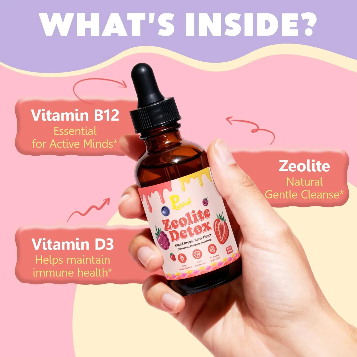 Zeolite Detox Drops for Kids & Kidney Cleanse Drops for Adults - Liquid Supplement Duo with Vitamins C B12 D3, Cranberry, Chanca Piedra, Milk Thistle & Herbal Blend - Mixed Berry & Cranberry Flavor, 6 Pavintrixnz supplements