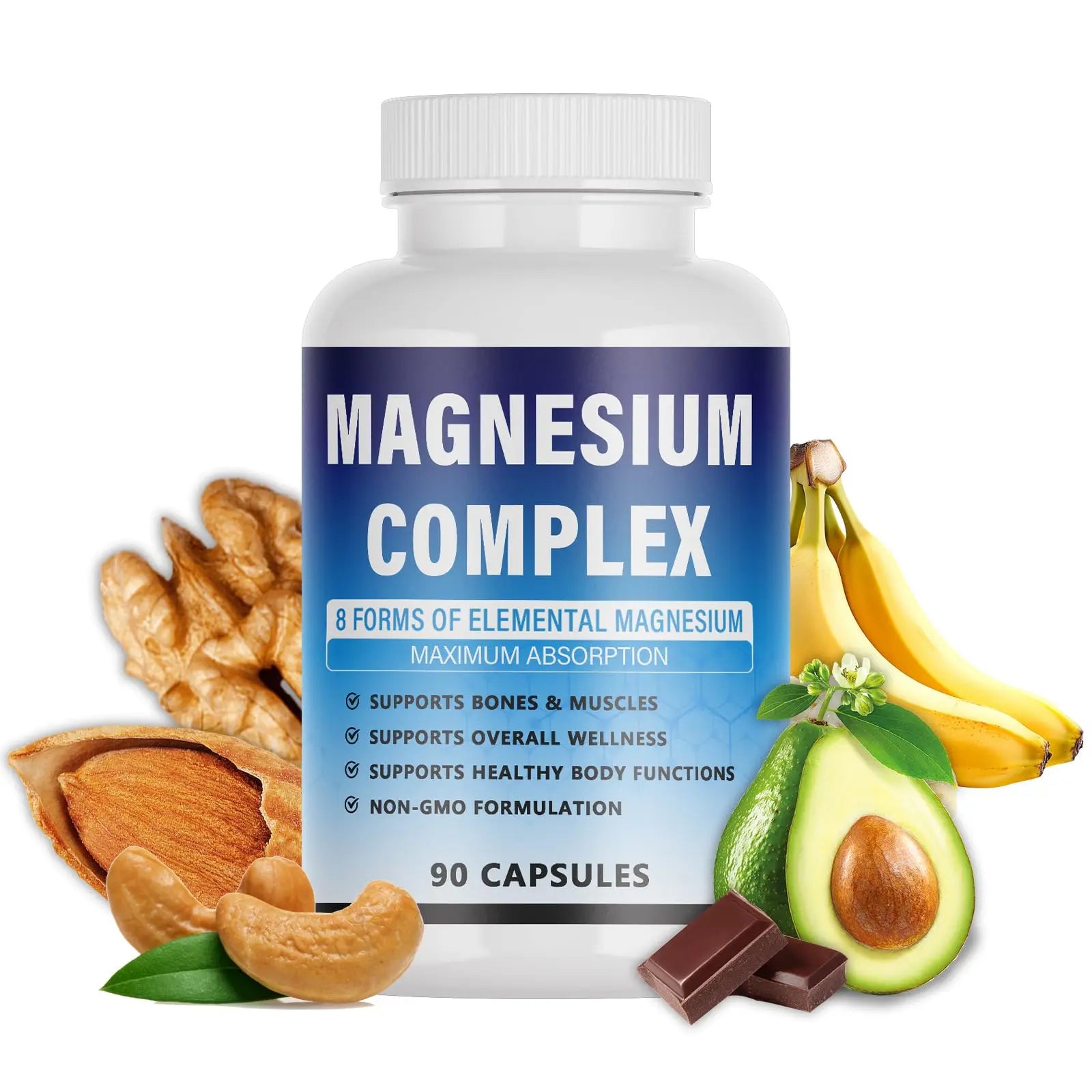 Magnesium Complex Supplement - 8 Elemental Magnesium 1000mg - Glycinate, Citrate, Malate, Taurate Chelated | Easy Absorption, Energy Support | Vegan Non-GMO, 90 Capsules (1pc) KFUKFUAu supplements