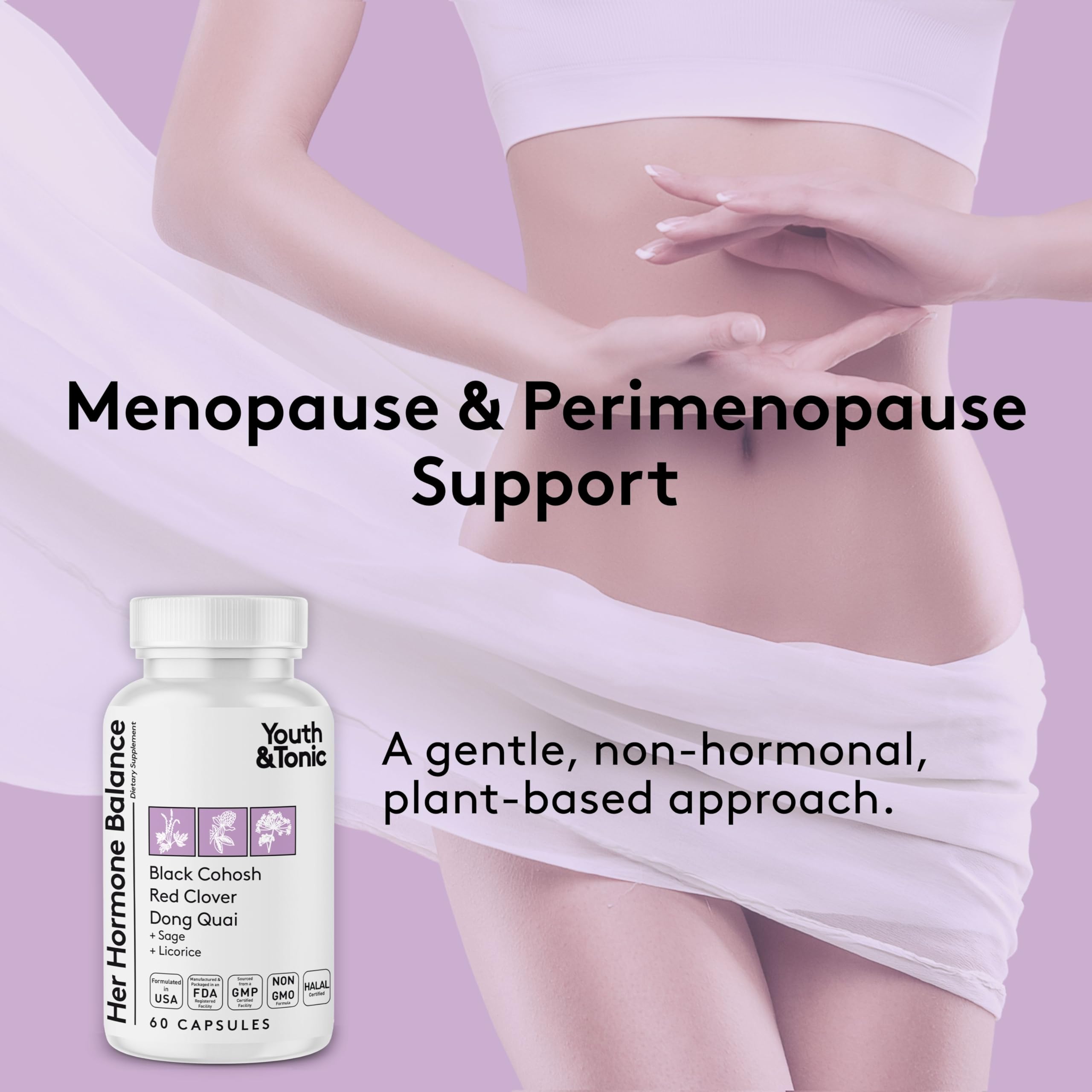Youth & Tonic Her Hormone Balance – Menopause Supplement for Women, Perimenopause Support, Non-Hormonal Herbal Formula with Black Cohosh for Hot Flashes & Night Sweats, 60 Capsules Youth & TonicAu supplements
