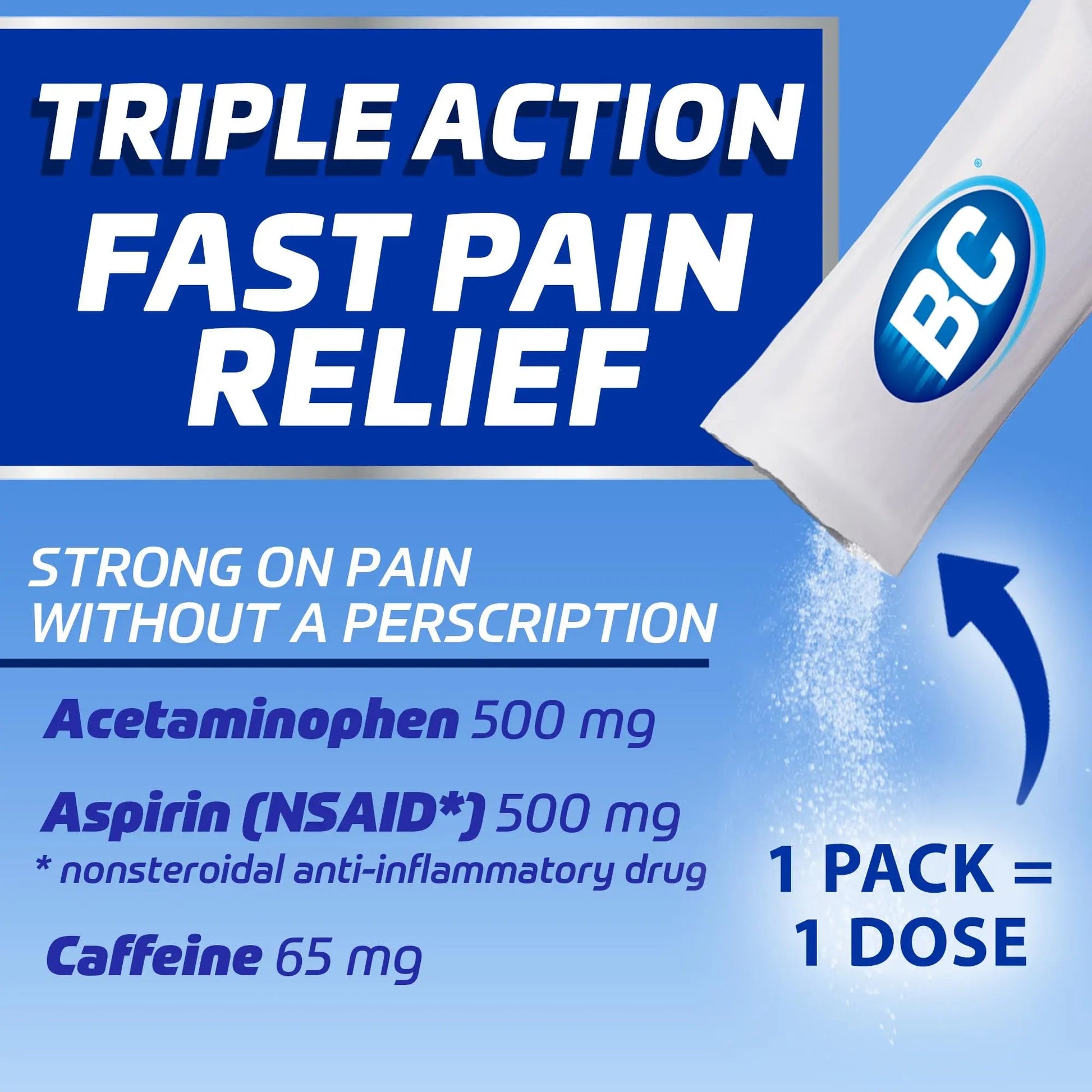 BC Max Strength Headache Relief Powder, Triple-Action Formula with Acetaminophen, Aspirin & Caffeine Eases Aches & Pains, Lemonade Flavor, 16 Count BCAu supplements