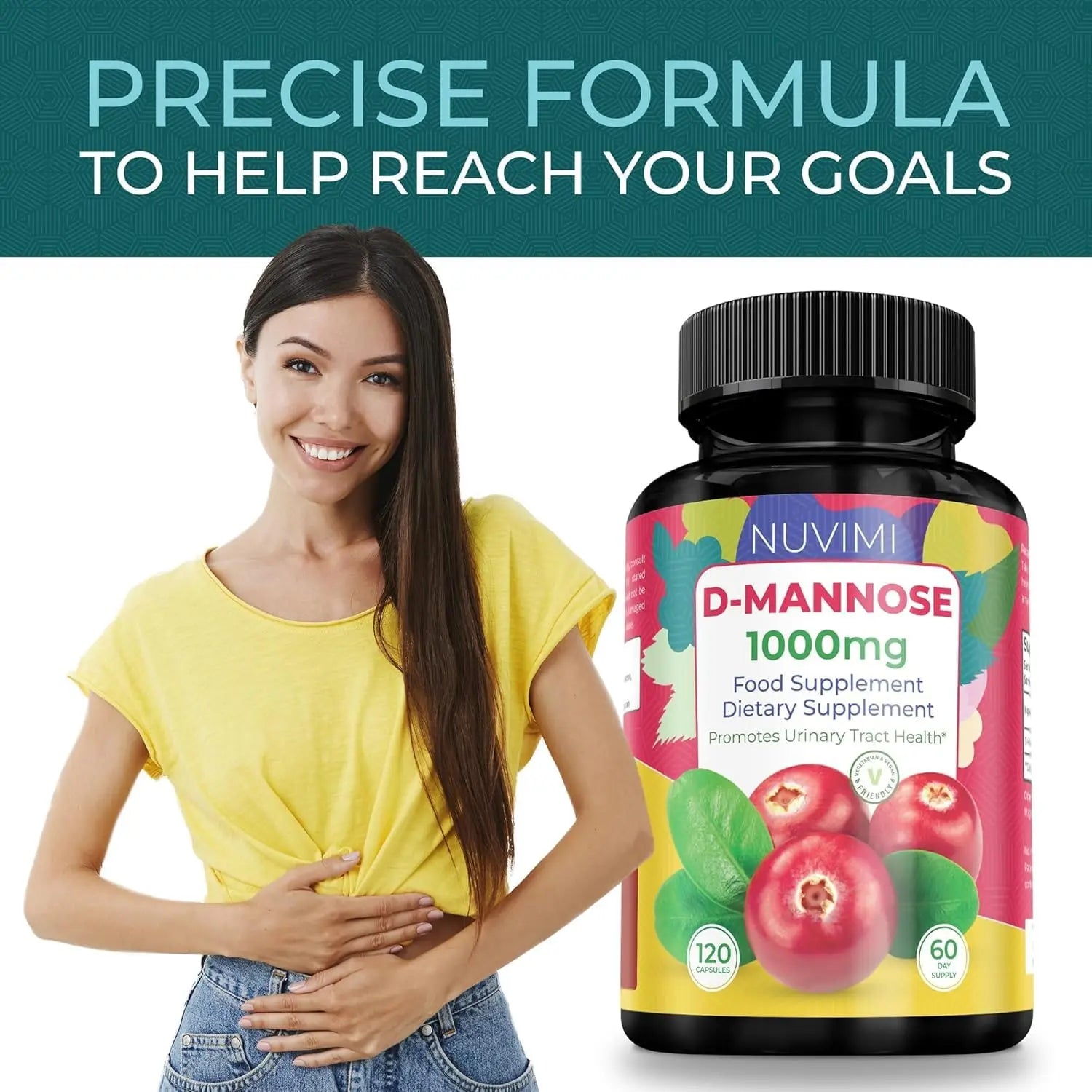 NUVIMI D Mannose 120 Capsules - 1000 mg per Dose - Dietary Supplement Helps Promote Urinary Tract Health - Natural Vegan UTI Defense NUVIMIAu supplements
