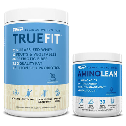 RSP NUTRITION AminoLean Pre Workout Energy (Blue Raspberry 30 Servings) with TrueFit RSP NUTRITIONUS supplements