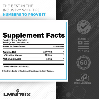 LMNITRIX VEINZ Pills ✮ Nitric Oxide Supplement with L-Arginine, L-Citrulline & ALA LMNITRIXUS supplements