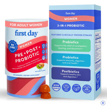 FIRST DAY Womens 3-in-1 Probiotic Gummies – Prebiotic + Probiotic + Postbiotic Supplement – Supports Digestive & Oral Health, Immune Function & Energy Levels – 30-Day Supply FIRST DAYAu supplements
