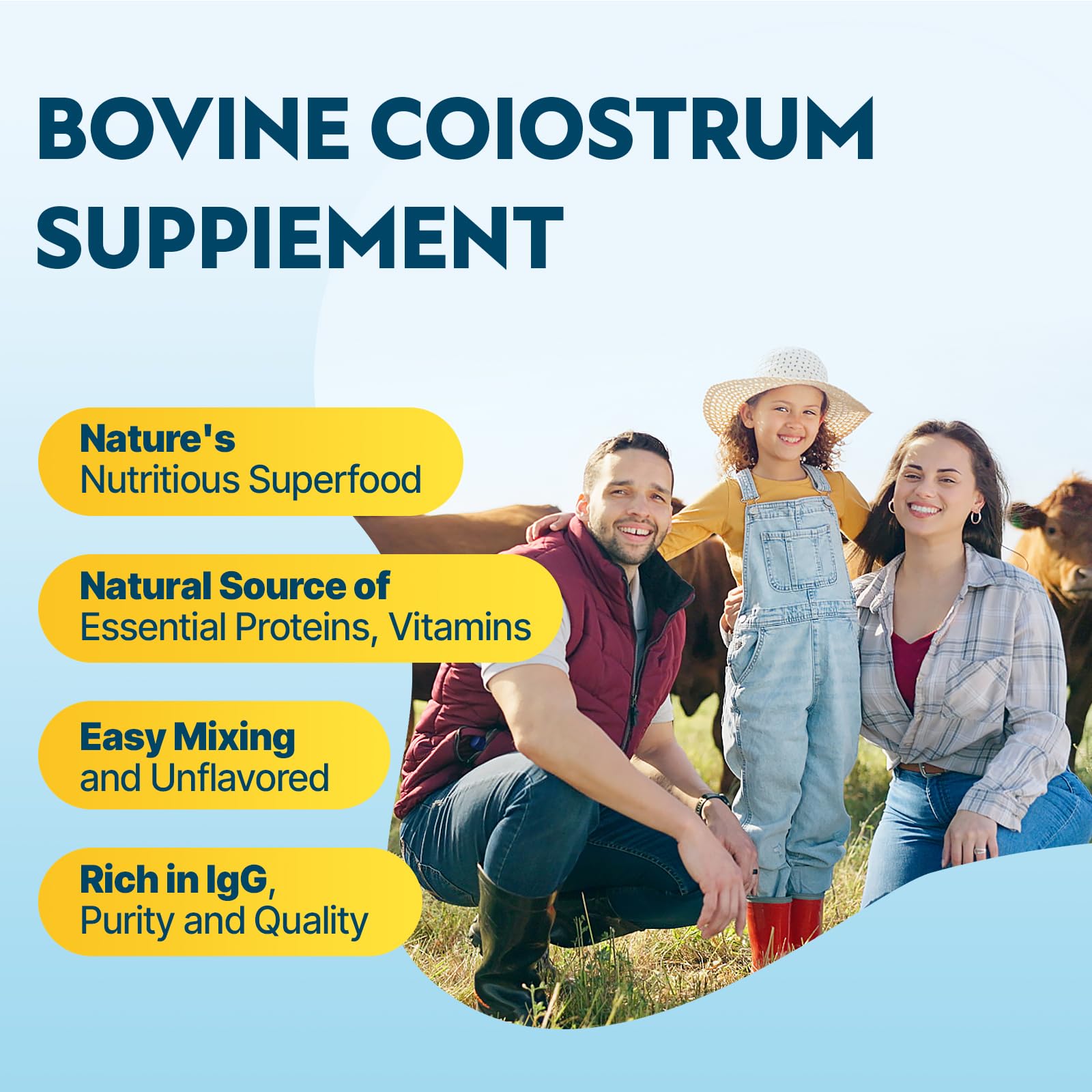 Energievoll Bovine Colostrum Supplement Powder - 60% IgG 3000 mg for Gut, Hair Growth, Beauty, and Immune, Easy to Mix, Unflavored (50 Servings) EnergievollAu supplements