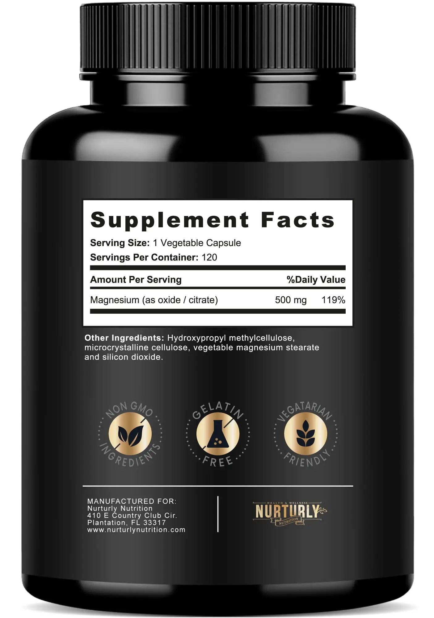 Magnesium Citrate & Oxide 500mg Complex Supplement - High Absorption Maximum Strength - Helps Support Bone Density and Strength, Muscles, Energy and Sleep - 120 Vegan Capsules NURTURLYnz supplements