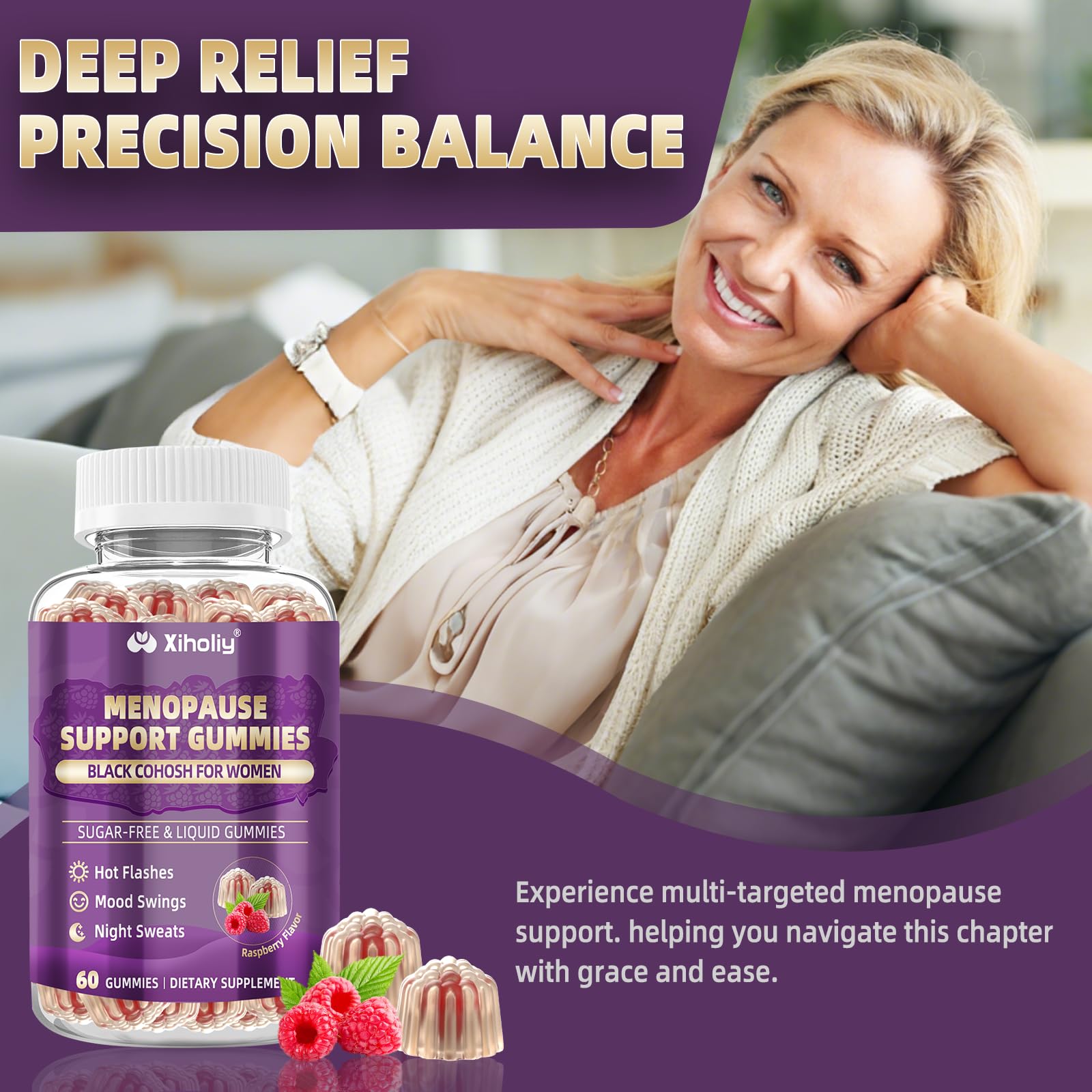Menopause Supplements for Women with Black Cohosh, Menopause Relief Sugar Free Gummies for Hot Flashes, Natural Female Hormone Balance & Ashwagandha, Magnesium for Night Sweats, Mood Swings, 60 Count XIHOLIYAu supplements