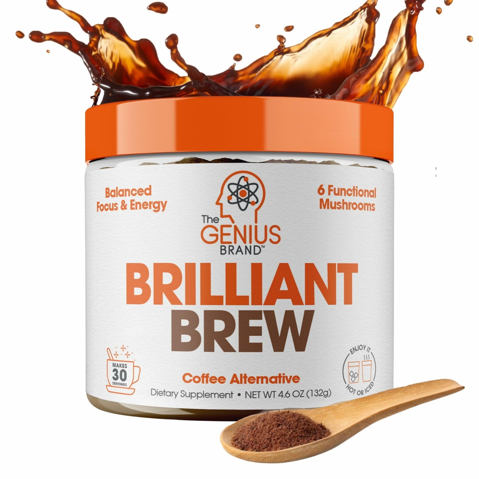 The Genius Brand Genius Brilliant Brew - Natural Coffee Substitute for Clear Thinking, Energy & Immune Support - No Crash or Jitters - Powered by Nootropics - Non-GMO - 30 Servings - Sweet Cocoa The Genius BrandUS supplements