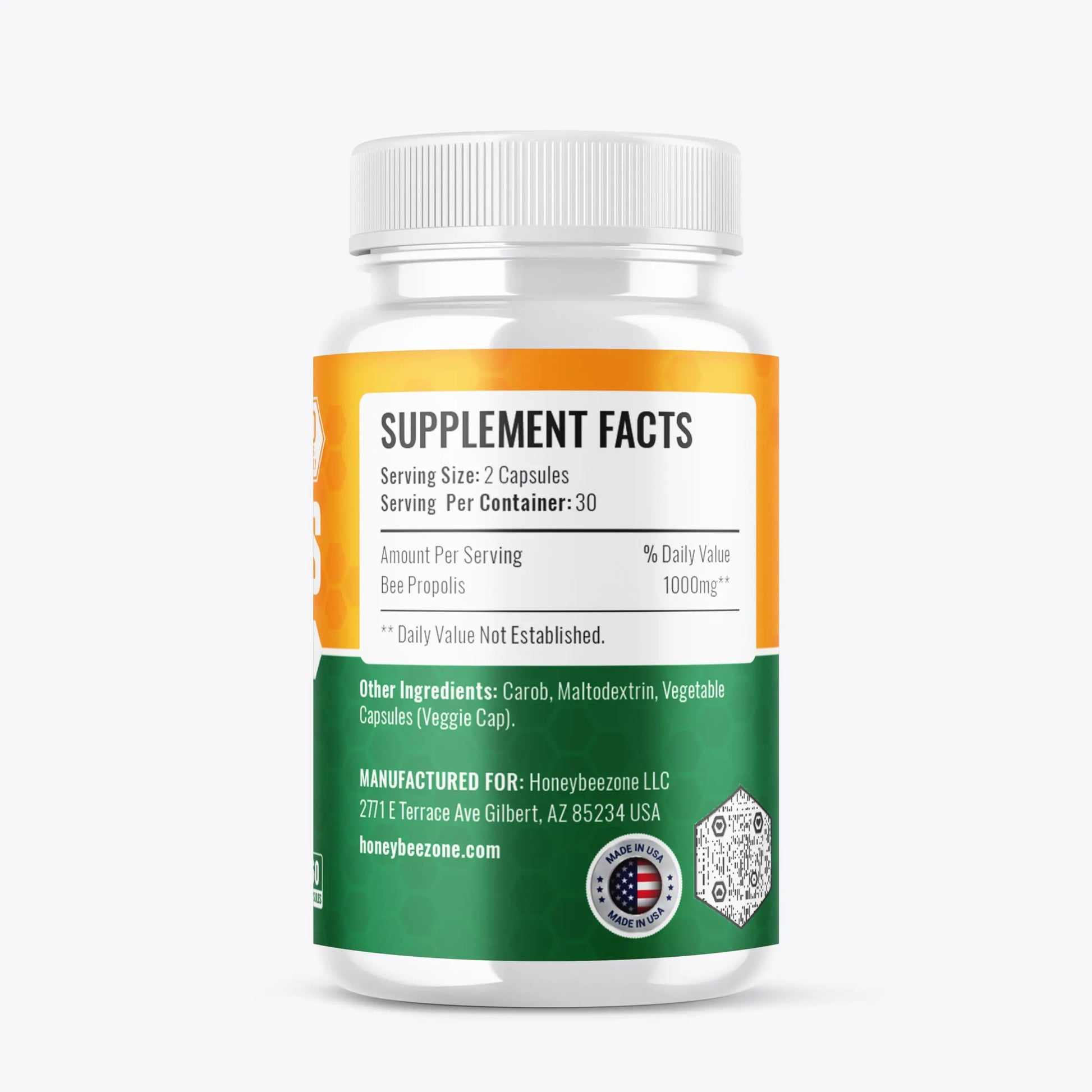 HONEYBEEZONE-Bee Propolis Capsules – 100% Natural Energy and Immune Support Supplement | Non-GMO, Gluten-Free, 60 Easy-to-Swallow Veggie Capsules HONEYBEEZONEnz supplements