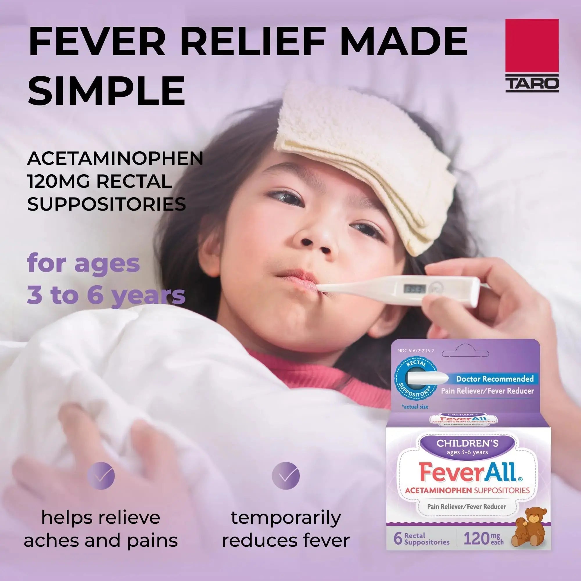 Feverall Infant Acetaminophen Suppositories 6 Rectal Suppositories 120 mg Each Pain Reliever/Fever Reducer. Paraben Free, No Artificial Colors or Other preservatives. Ages 3-6 Years FeverallAu supplements