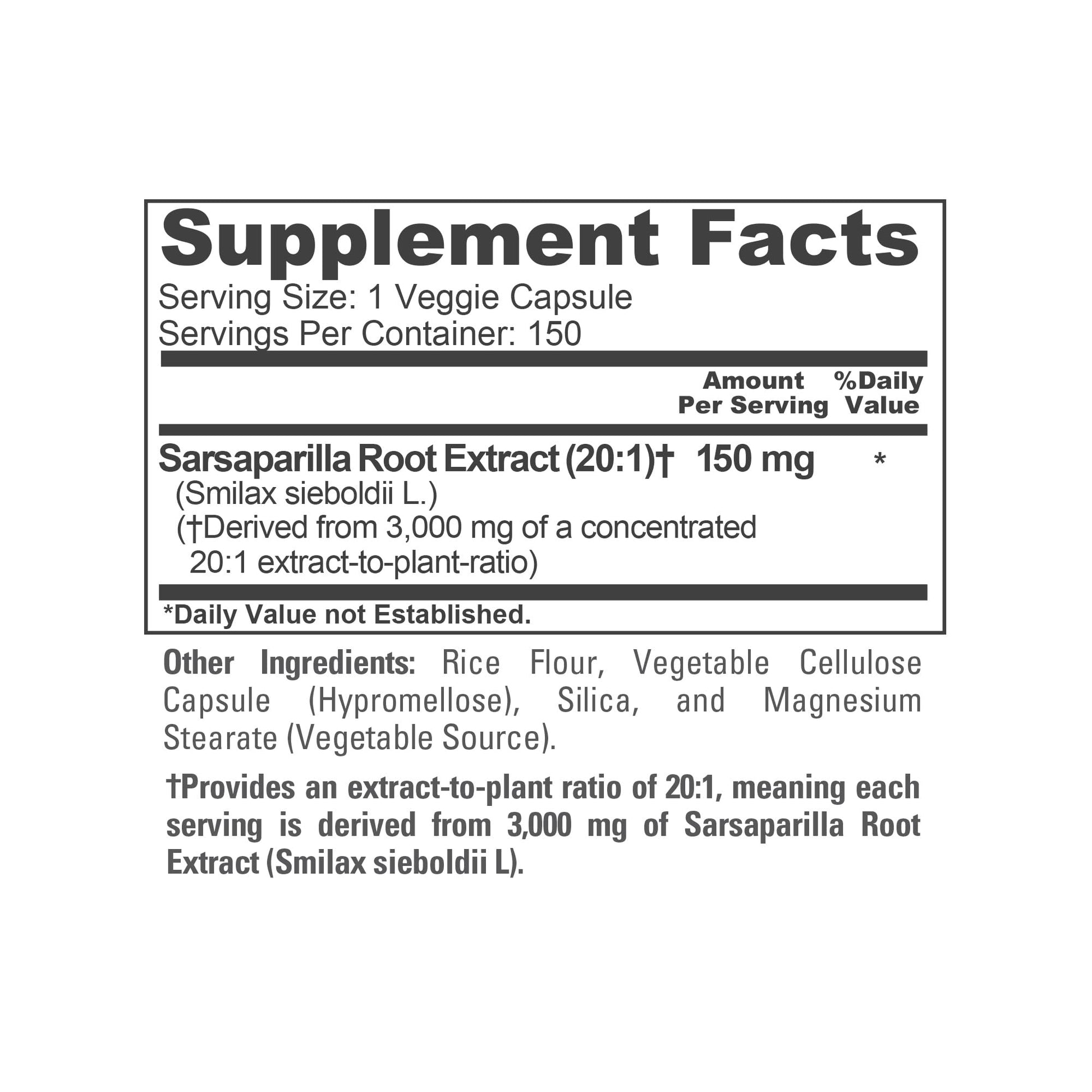 NusaPure Sarsaparilla Root 20:1 Extract - Suitable for Vegetarian/Vegan, Non - GMO - 3000 mg - 150 Capsules NusaPureAu supplements