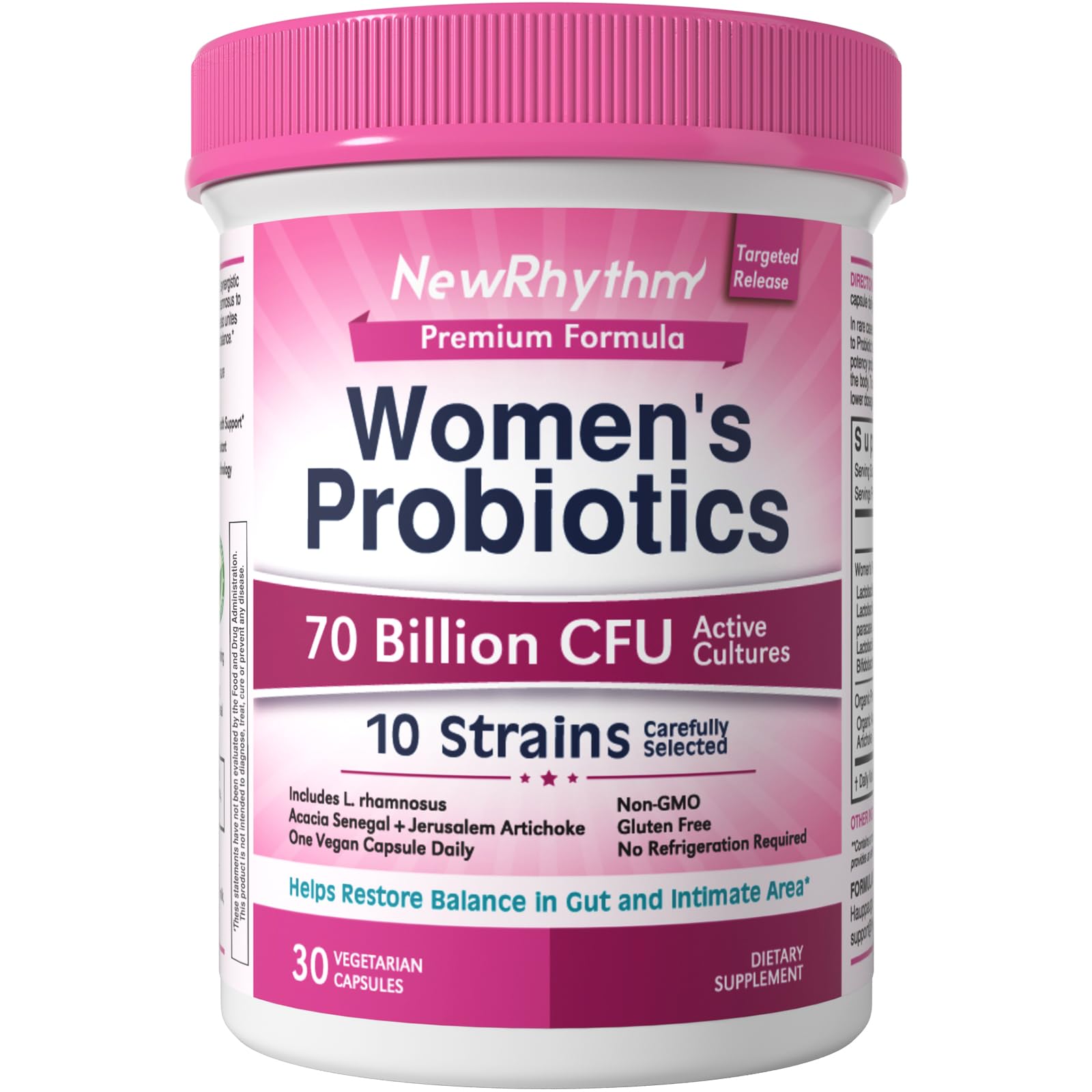 NewRhythm Women's Probiotics, Organic Prebiotics, 70 Billion CFU 10 Strains, Vaginal Probiotics for Urinary & Digestive Health, 30 Vegan Capsules, No Bloating NewRhythmAu supplements