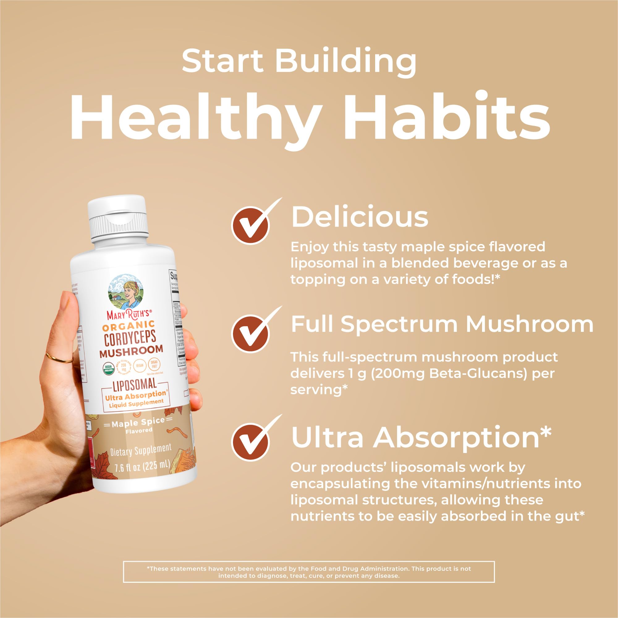 MaryRuth Organics Cordyceps Mushroom Supplement | Ultra Absorption Liposomal | Full Spectrum Mushroom | 200mg Beta-Glucans Per Serving | USDA Organic | Vegan | 7.6 oz | 15 Servings MARYRUTH'SUS supplements