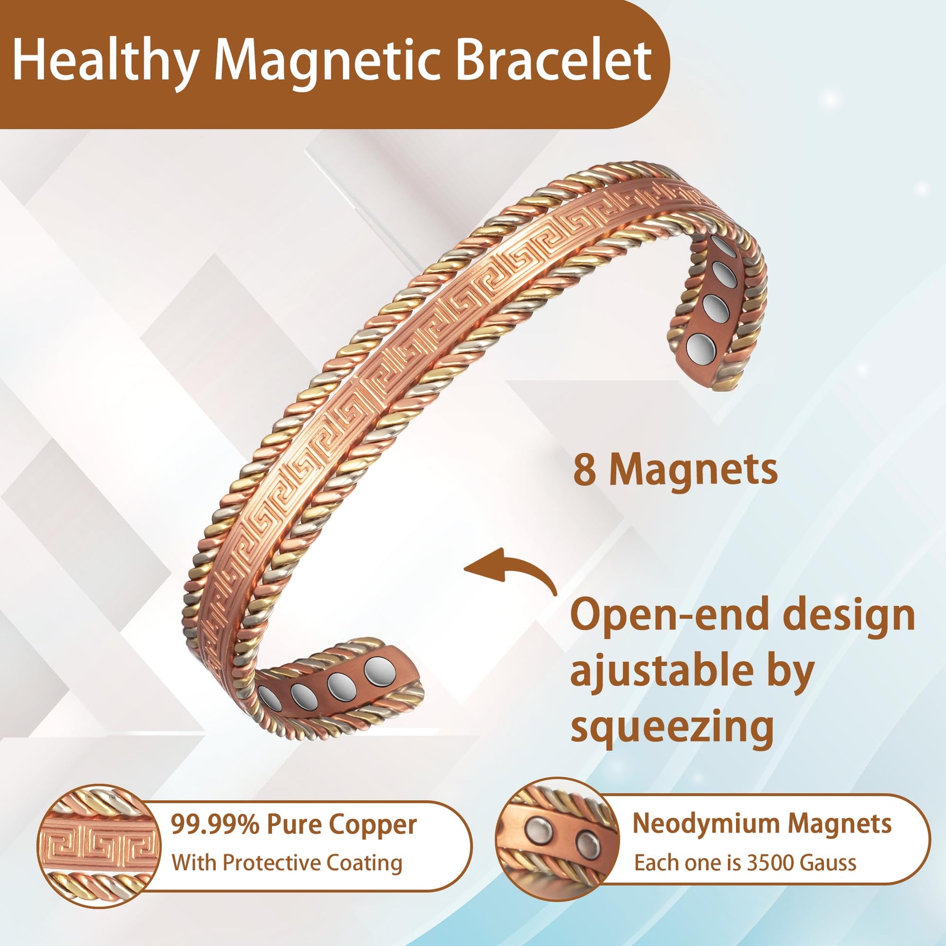 EnerCoppeX Copper Magnetic Bracelet for Women, 99.99% Pure Copper Cuff with 3500 Gauss Magnets (A) EnerCoppeXAu supplements