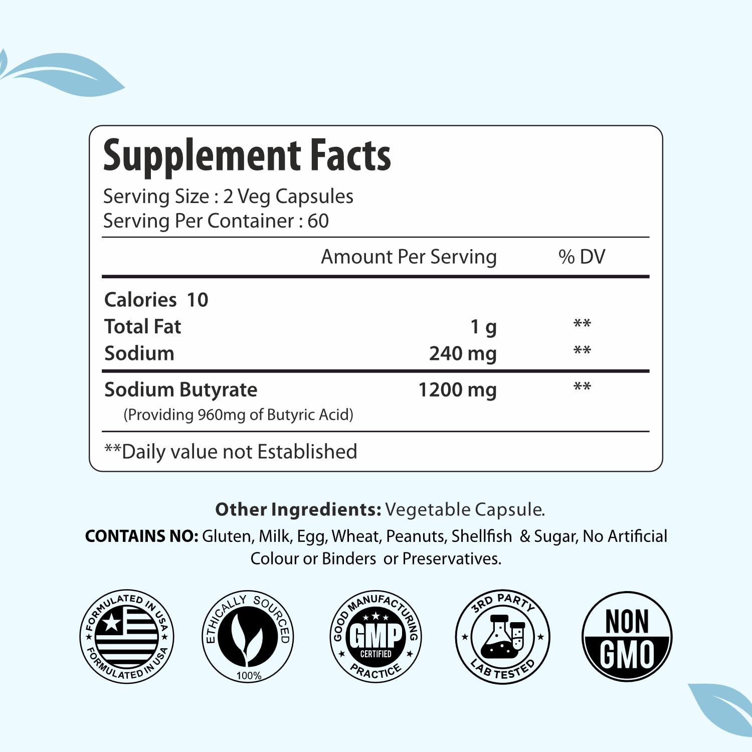 ForestVibe Sodium Butyrate Supplement 1200mg, Yielding 960mg Butyric Acid, 120 Vegan Capsules, 2 Month Supply, Non-GMO & Gluten Free Postbiotic Supplement ForestVibeAu supplements