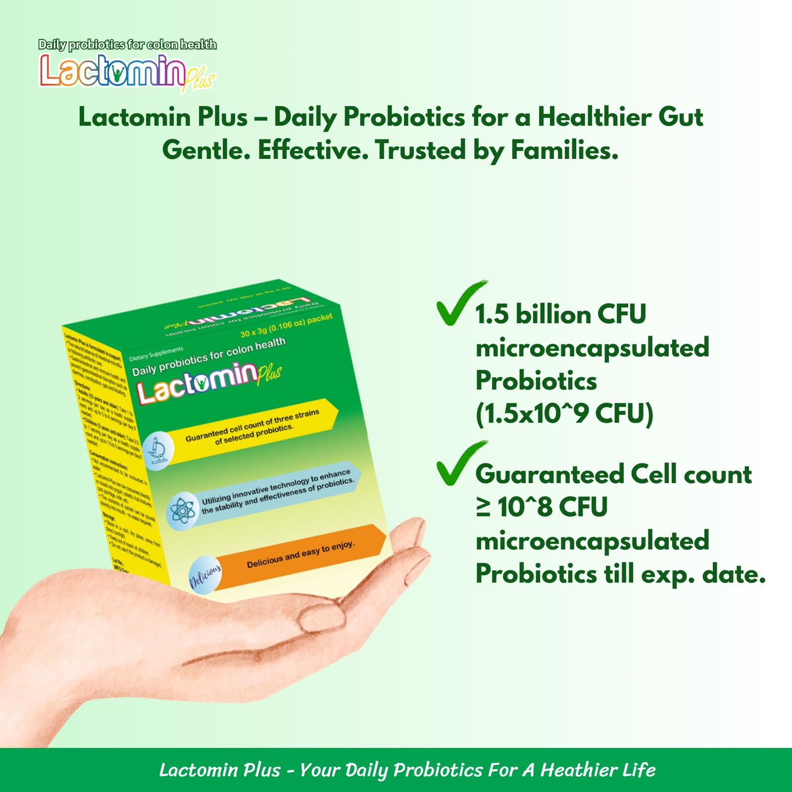 Probiotics - LactominPlus-3 Probiotics Strains - Powder - Sweet Yogurt Flavor - 30 Sticks x 3g (1month), 1.5 Billion CFU, with Prebiotics(FOS), Constipation & Bloating Relief, Microencapsulated LactominAu supplements